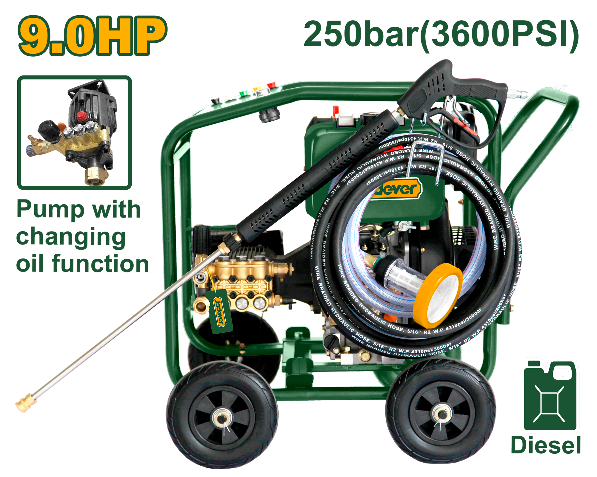 ماكنة غسيل 9 حصان 250 بار ديزل من جادايفر Jadver