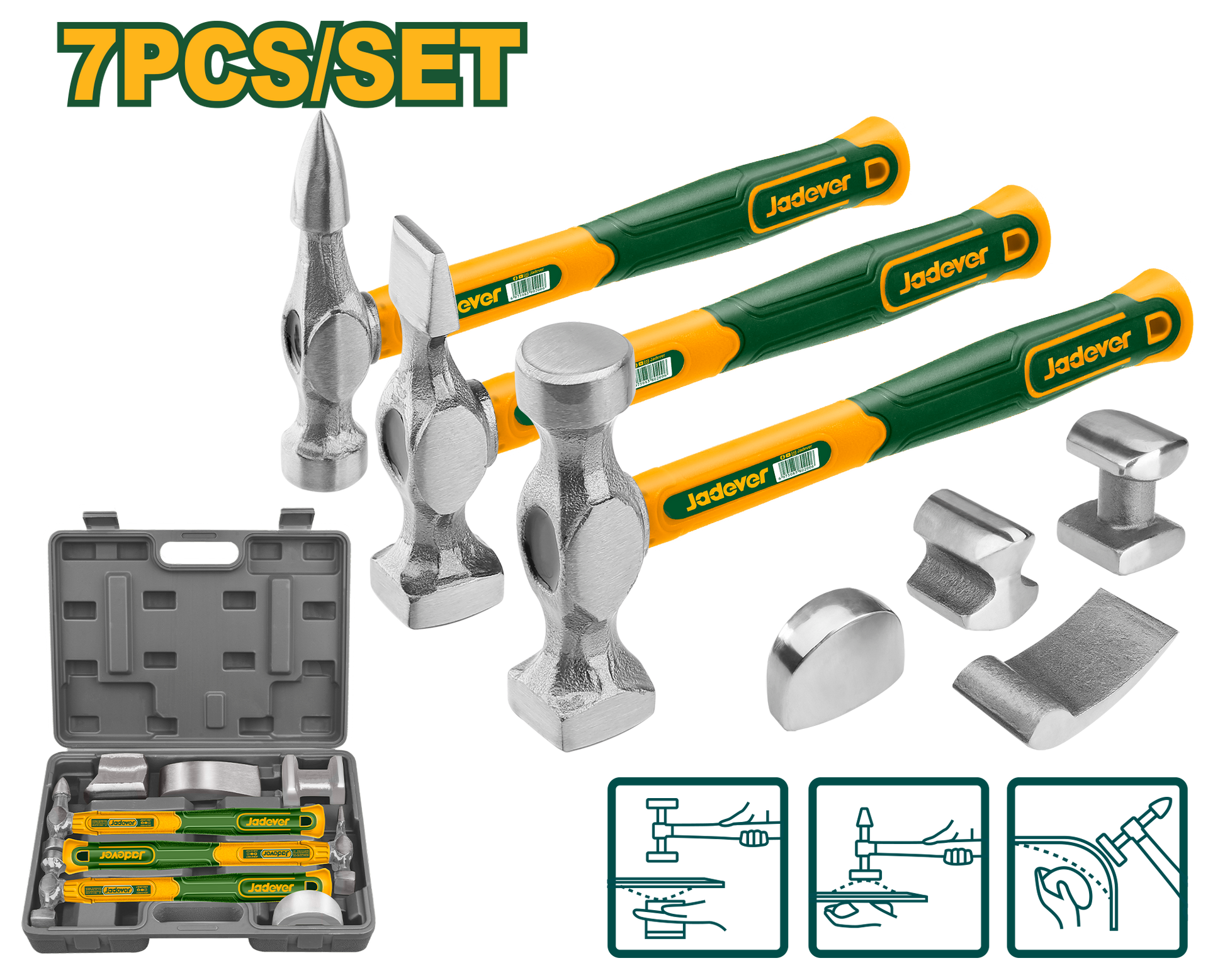 طقم مطارق و دوللي إصلاح هياكل السيارات مكون من 7 قطع بمقابض خشب من JADEVER