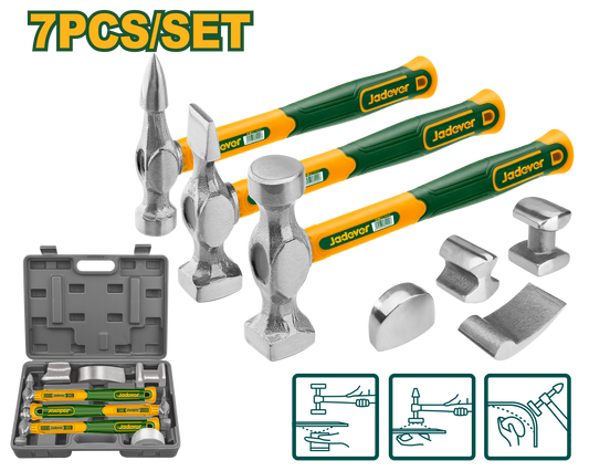 طقم مطارق و دوللي إصلاح هياكل السيارات مكون من 7 قطع بمقابض خشب من JADEVER