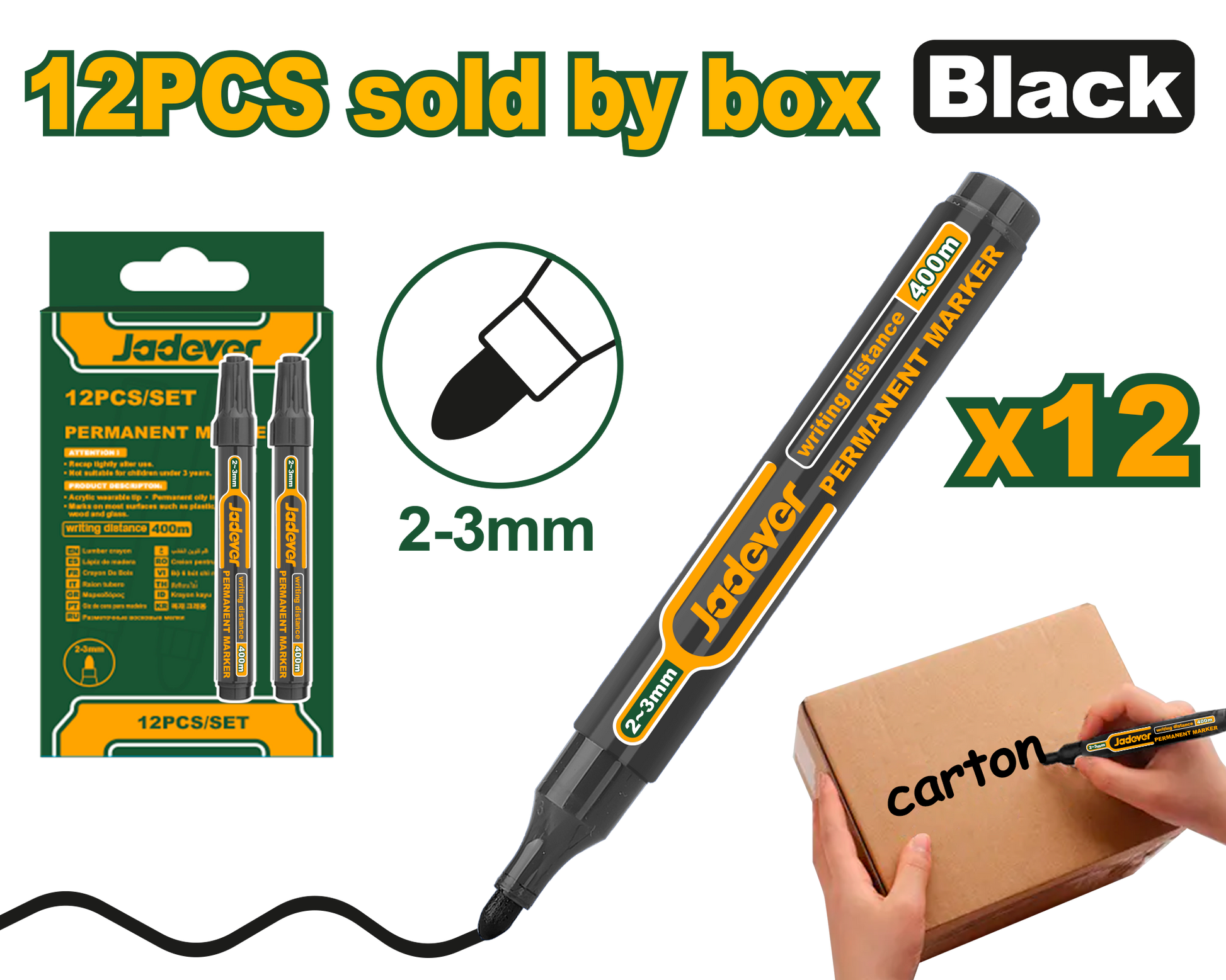 مجموعة علامات دائمة 12 قطعة باللون الأسود أو الأزرق من علامات بروفا، حبر سريع ال…