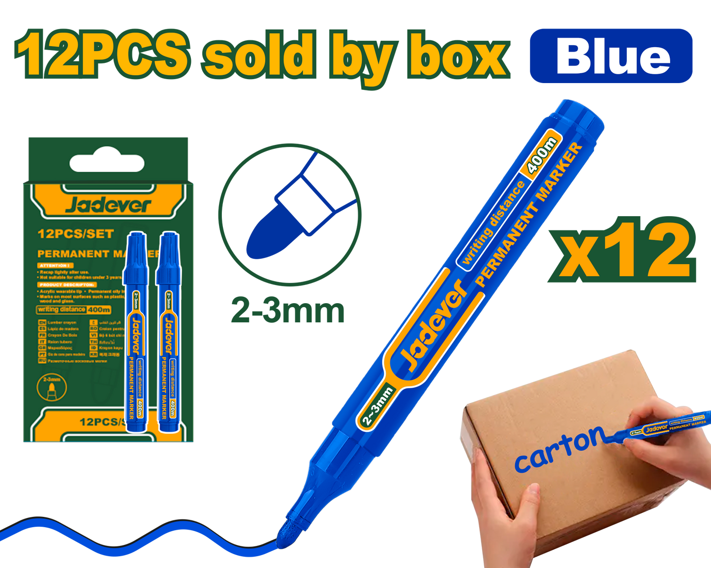 مجموعة علامات دائمة 12 قطعة باللون الأسود أو الأزرق من علامات بروفا، حبر سريع ال…