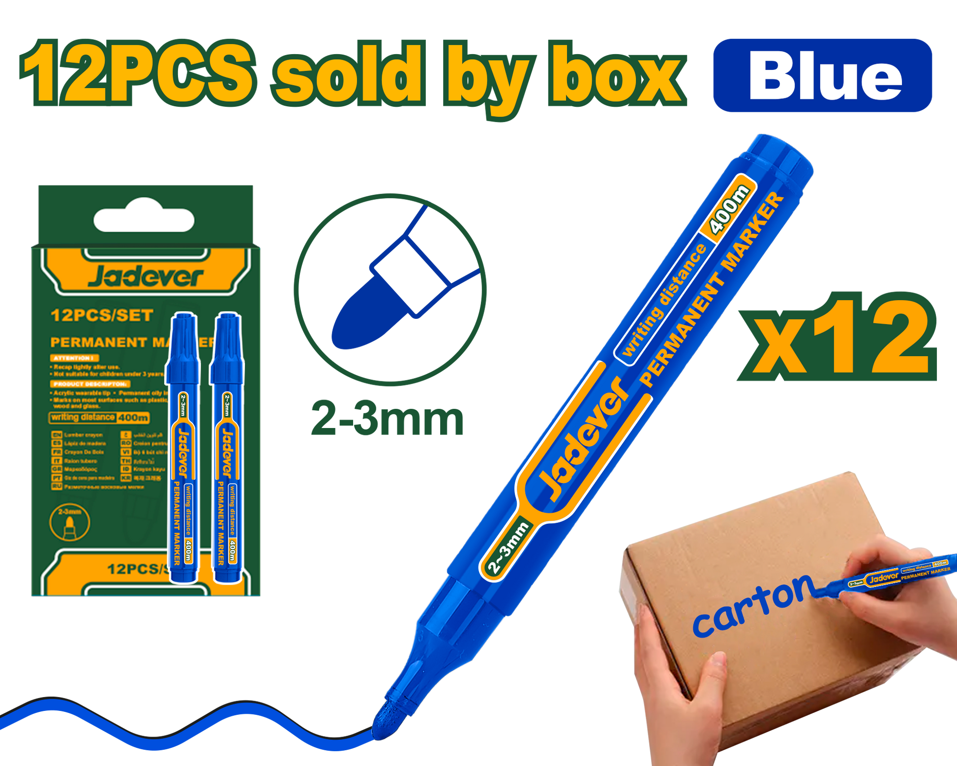 مجموعة علامات دائمة 12 قطعة باللون الأسود أو الأزرق من علامات بروفا، حبر سريع ال…