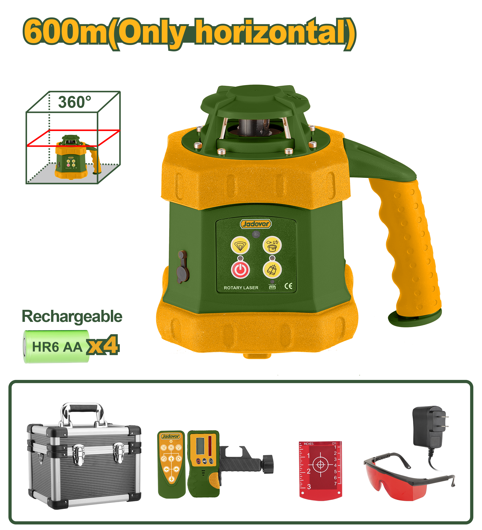 جهاز ليزر دوار أفقي 360 درجة مع ريموت ومستقبل إشارة مدى 600 متر من جادايفر Jadever