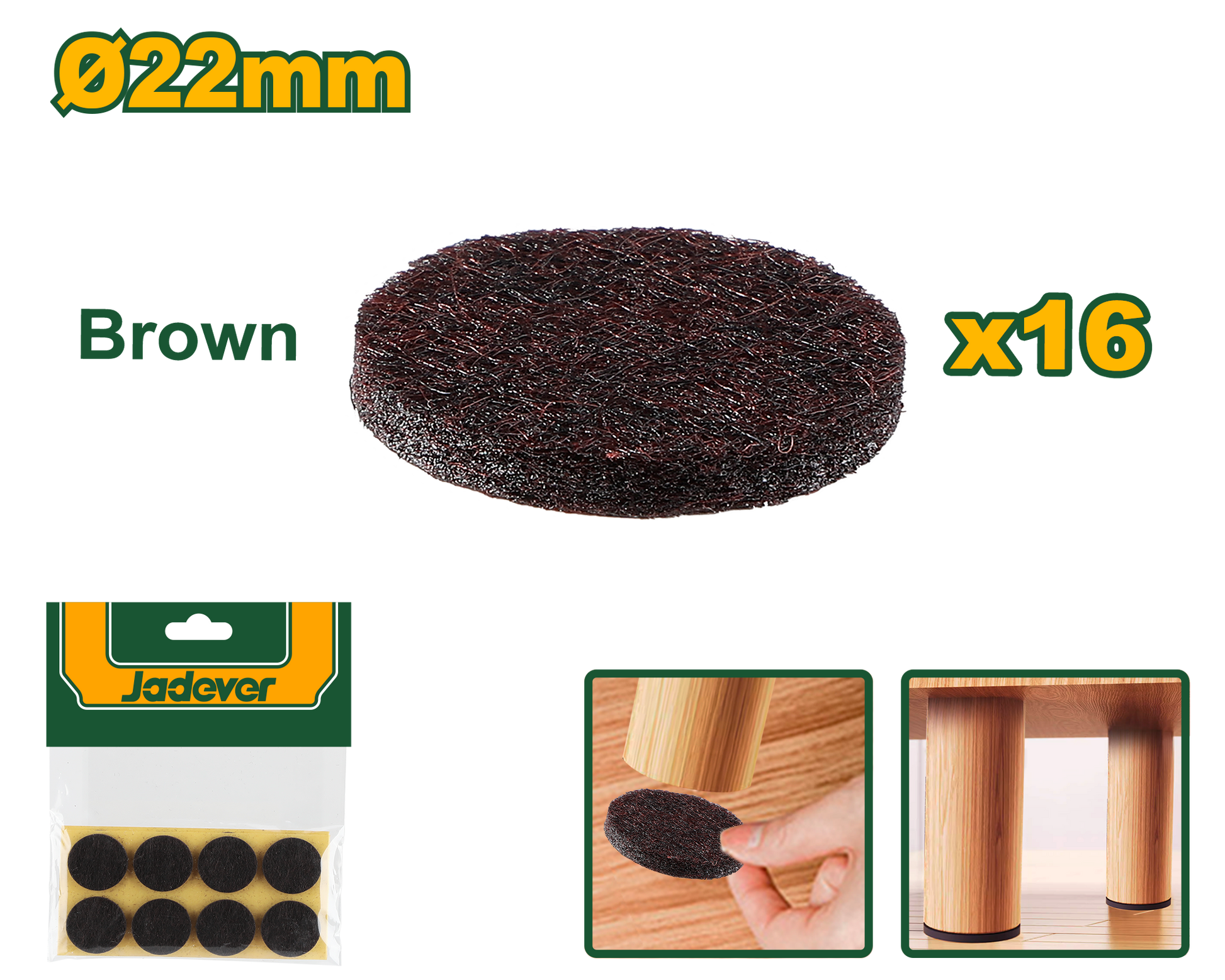 عازل ارجل الاثاث قياس 22mm بني – 16 قطعة من جادايفر JADEVER