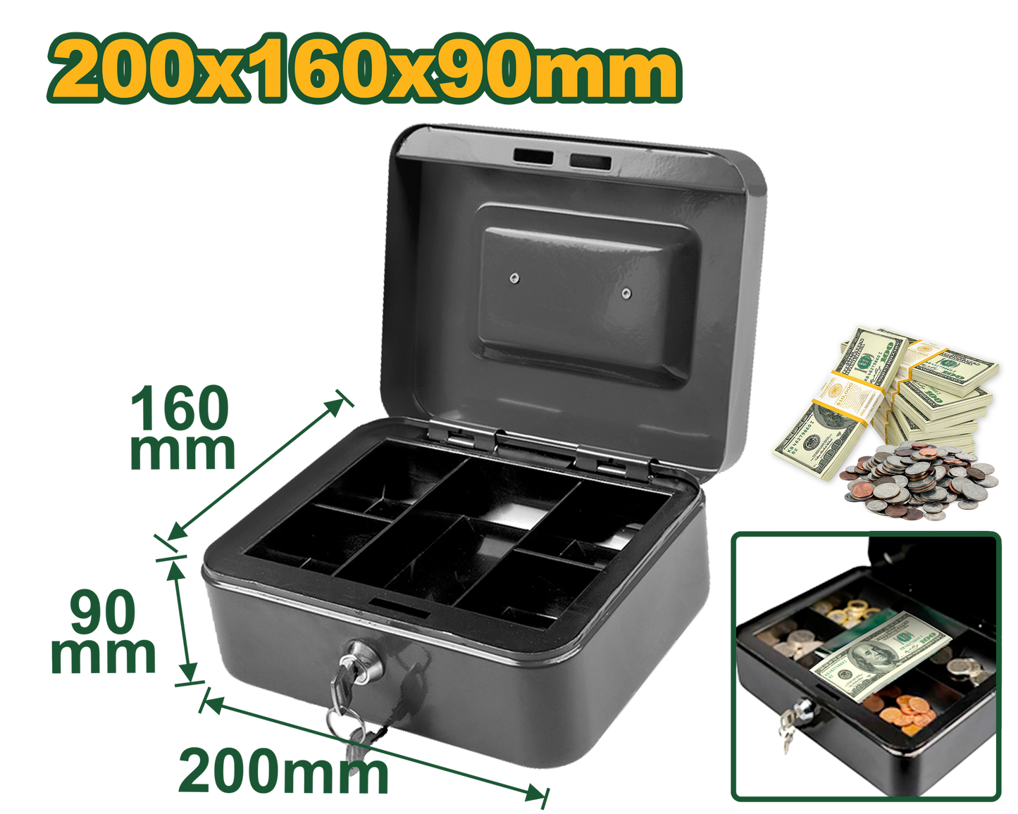 صندوق نقدي JADEVER 5 حجرات 20x16x9 سم سعة 2.9 لتر لحماية الفواتير والمقتنيات