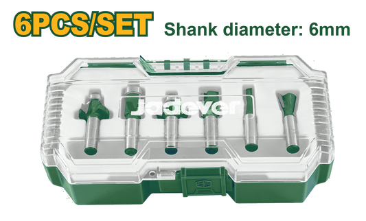 طقم بتات كهربائية JADEVER 6 قطع لنجارة دقيقة مع عمود 6 مم