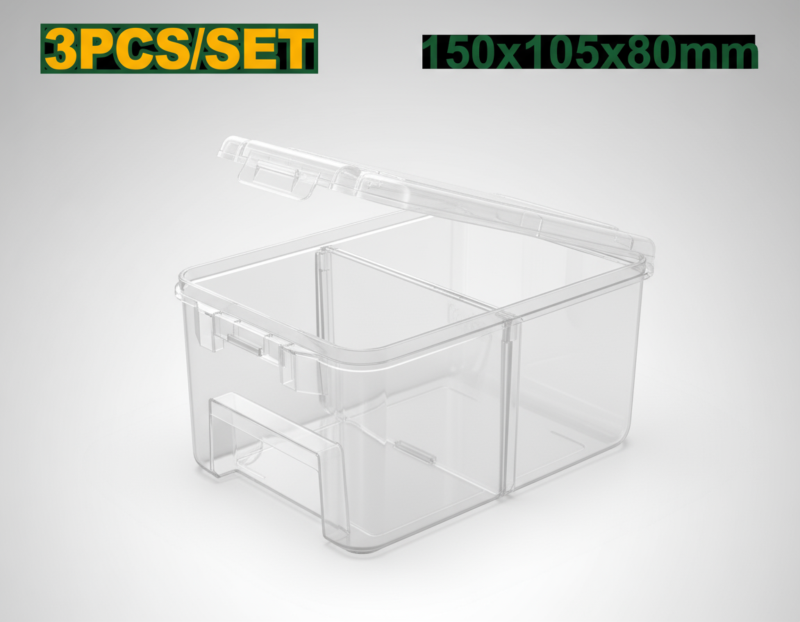 طقم علب تخزين بلاستيكية شفاف لتنظيم الأدوات والإكسسوارات