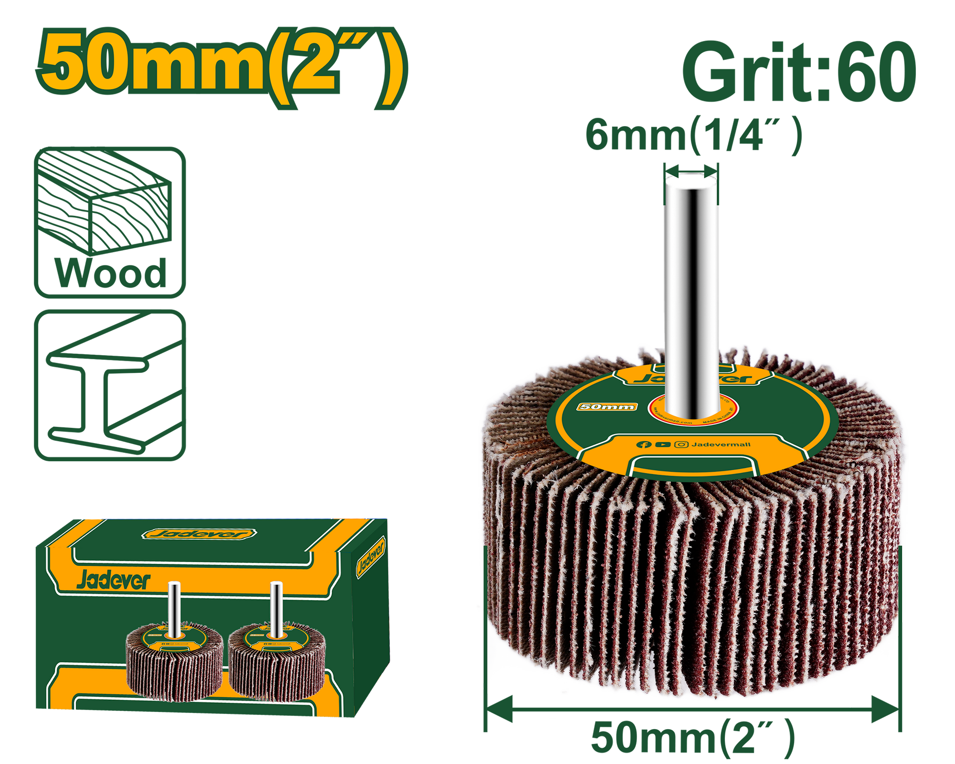 عجلة فلاب مع عمود 50 x 25 x 6 مم من حبيبات 60# لصنفرة المعادن والخشب