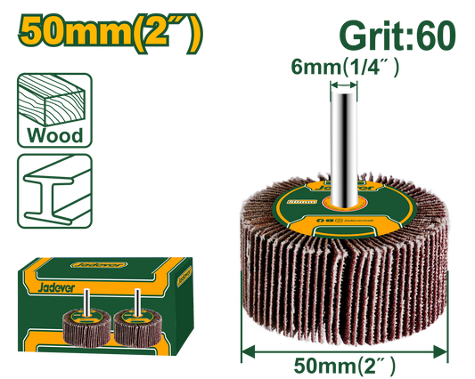 عجلة فلاب مع عمود 50 x 25 x 6 مم من حبيبات 60# لصنفرة المعادن والخشب