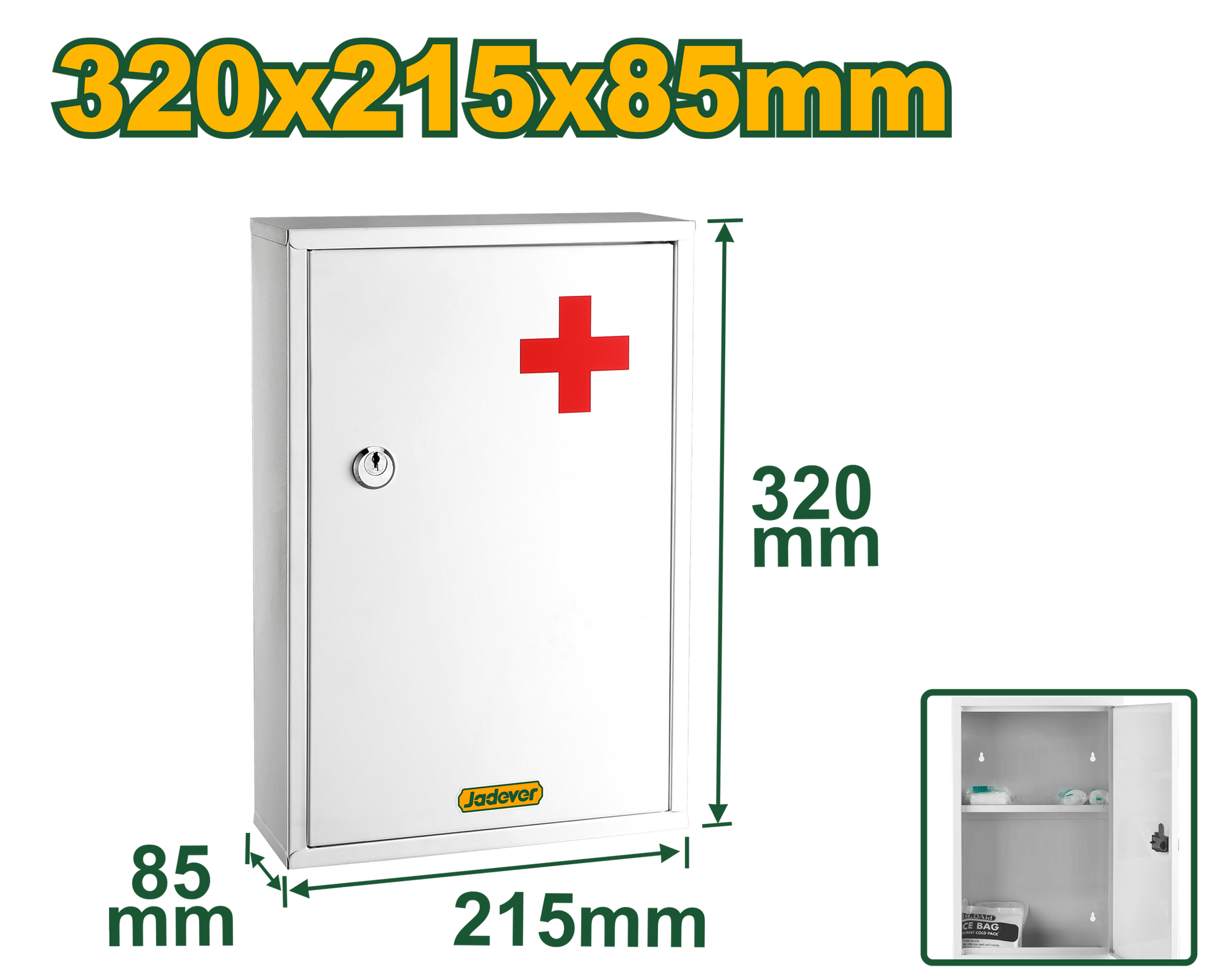 خزانة طبية جدارية - 32×21.5×8.5 سم قفل مفتاح من JADEVER