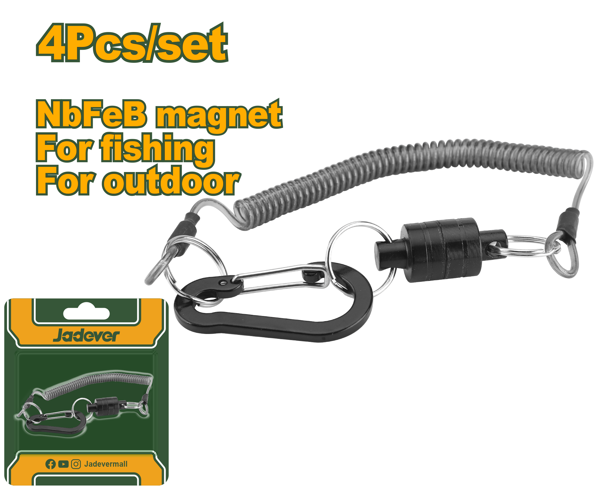 طقم صيد متعدد الأغراض 4 قطع مع مشبك مغناطيسي نيوديميوم من JADEVER