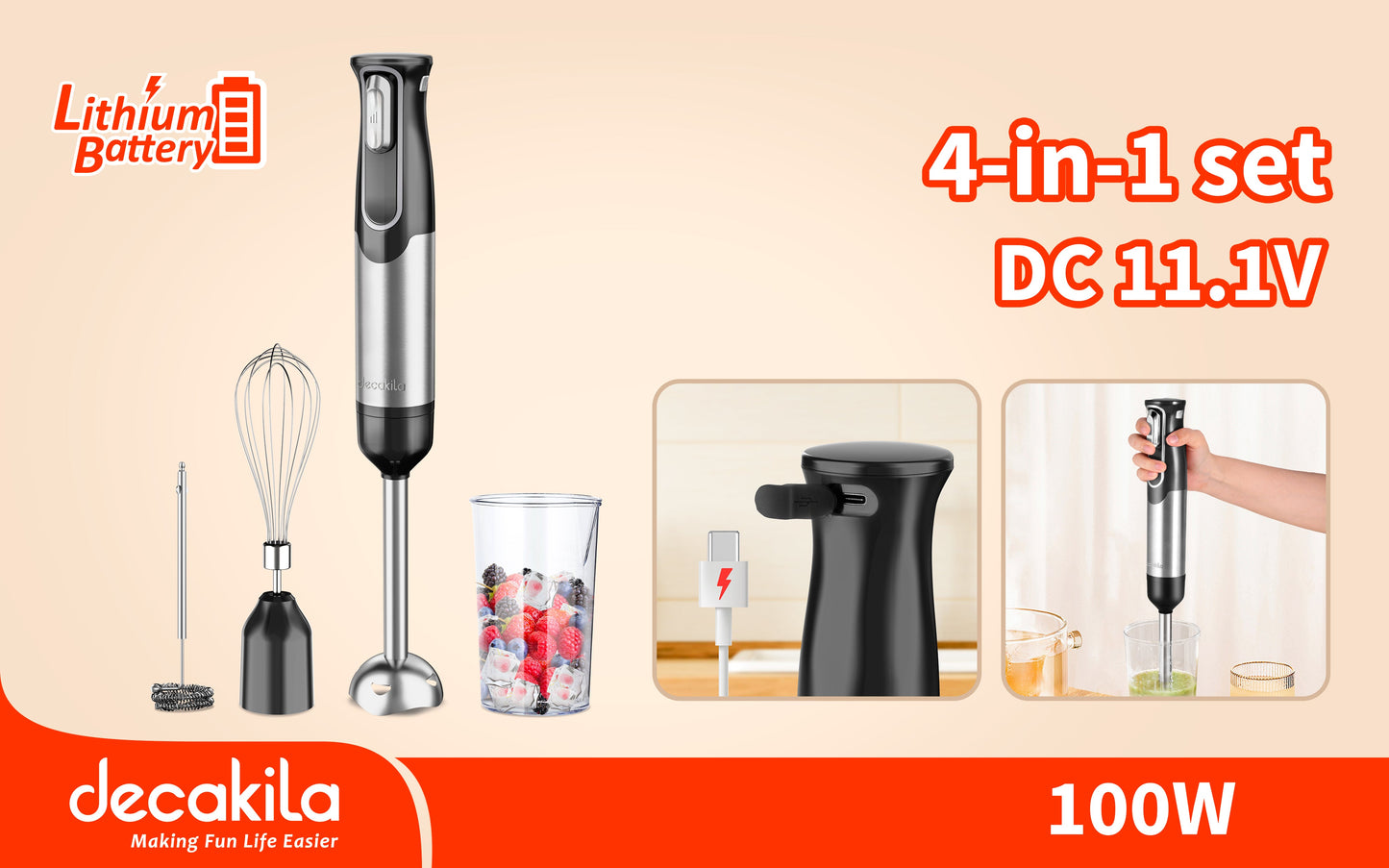 خلاط محمول شحن 4 في 1من DECAKILA