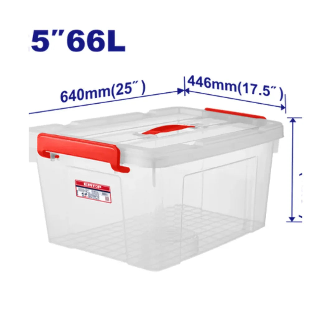 صندوق تخزين بلاستيكي  سعة 66 لترًا (شفاف)  EMTOP EMTB2370