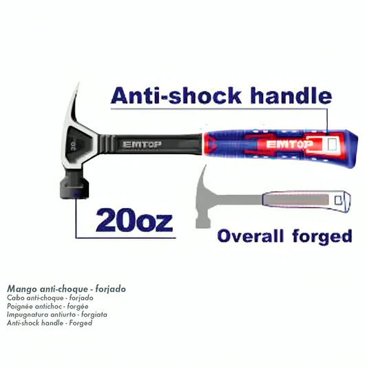 مطرقة متعددة الاستخدامات للصيانة والبناء  من EHAMCH2020 EMTOP، مع مقبض مريح مضاد للاهتزاز
