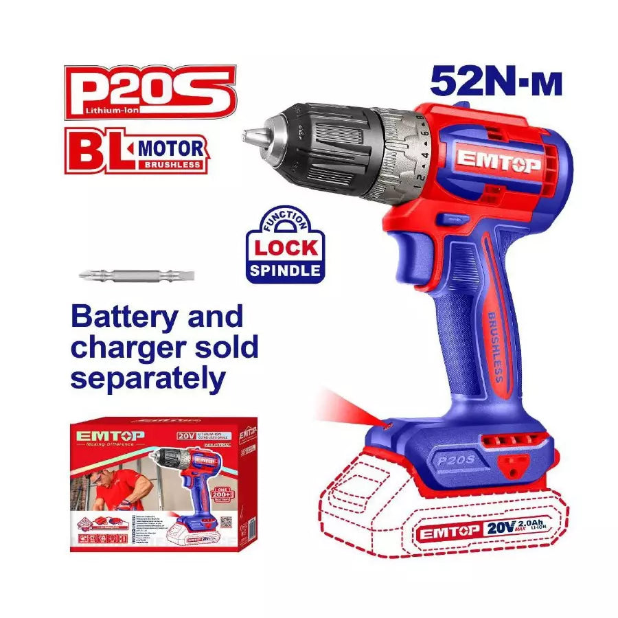 درل لاسلكي بدون فرشاة EMTOP ECDL204531