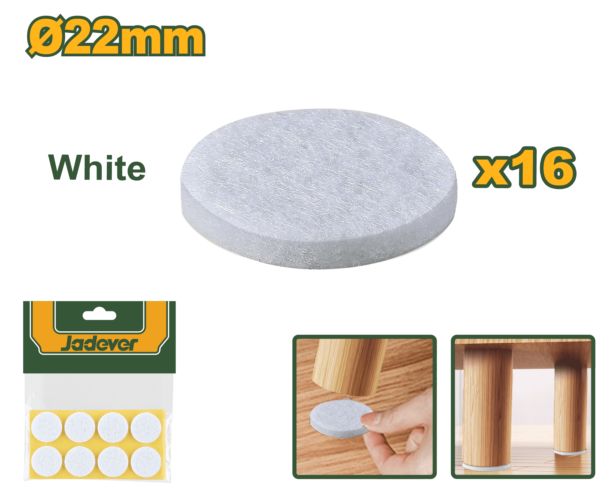 عازل ارجل الاثاث بيضاء مكونة من 16 قطعة - قطر 22 مم، من جادايفر - Smart Hack