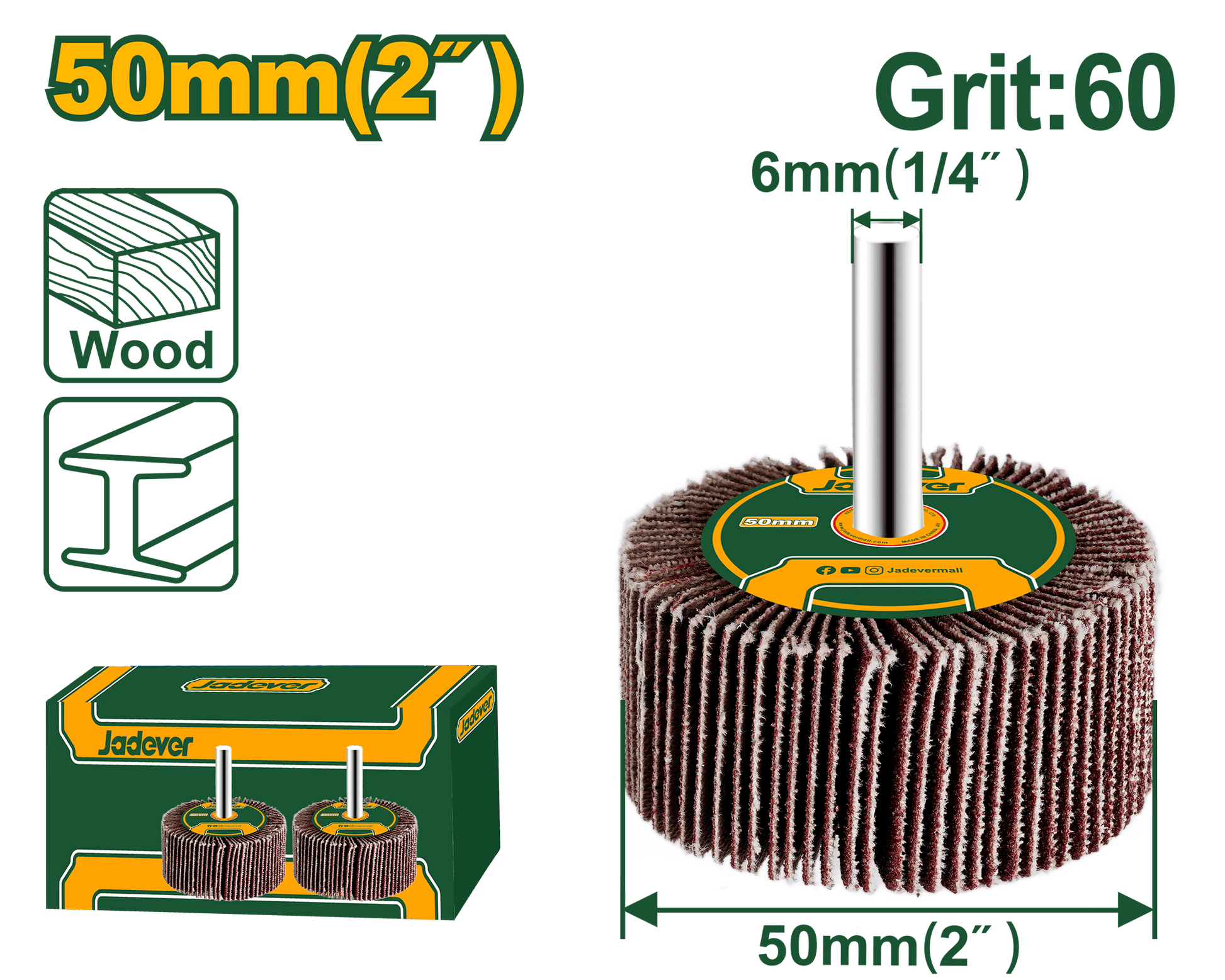 عجلة فلاب مع عمود 50 x 25 x 6 مم من حبيبات 60 لصنفرة المعادن والخشب - Smart Hack