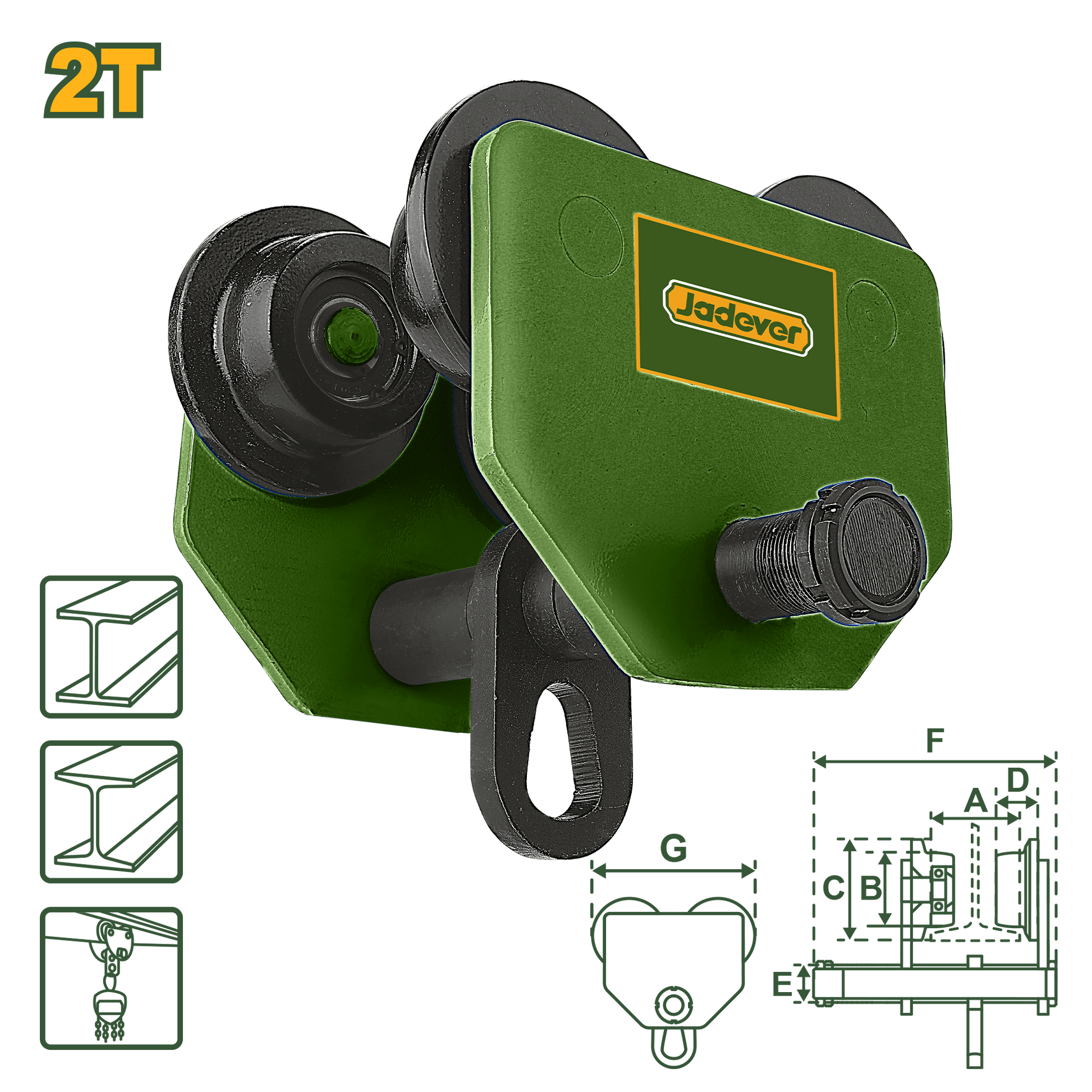 عربة يدوية JADEVER سعة 2 طن عرض شعاع Adjustable 94 - 124 مم JDCK4520 - Smart Hack