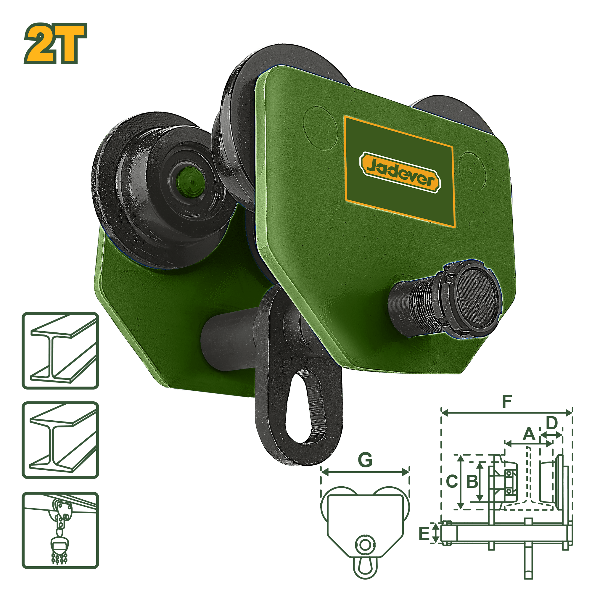 عربة يدوية JADEVER سعة 2 طن عرض شعاع Adjustable 94 - 124 مم JDCK4520 - Smart Hack