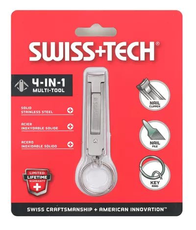 أداة العناية الشخصية 4 في 1 من الستانلس ستيل مع قصافة أظافر – Swiss+Tech ST10629 | Swiss+Tech ST10629 4 - in - 1 Stainless Steel Personal Care Multi - Tool with Nail Clippers & File - Smart Hack