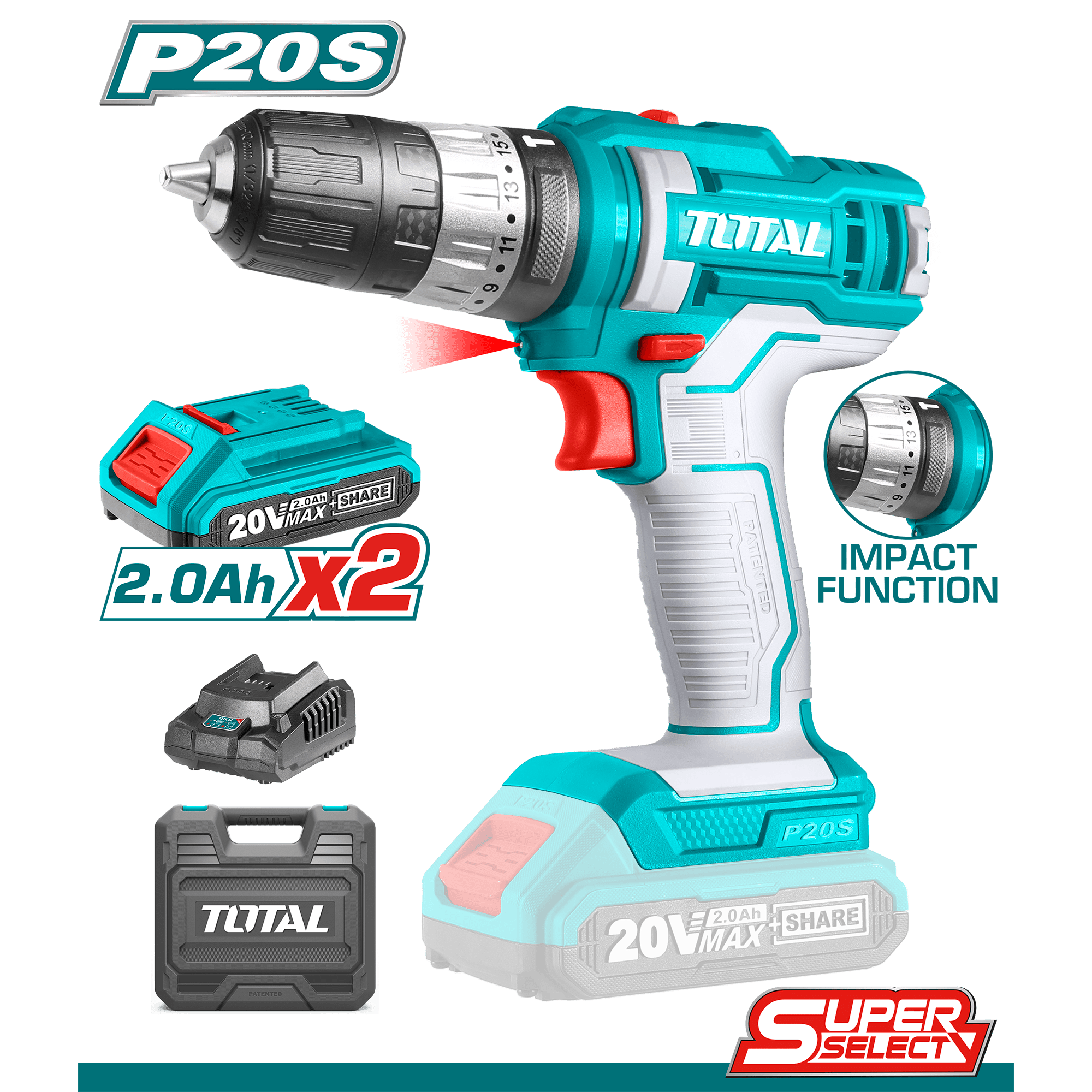 دريل شحن 20 فولت مع شاكوش من Total - Smart Hack