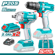 دريل شحن + دريل بوكسات مع 2 بطارية 20 فولت وشاحن من TOTAL - Smart Hack