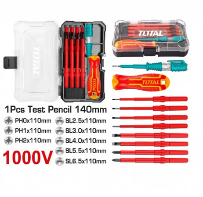طقم مفك معزول 10 قطع علبة بلاستك من TOTAL