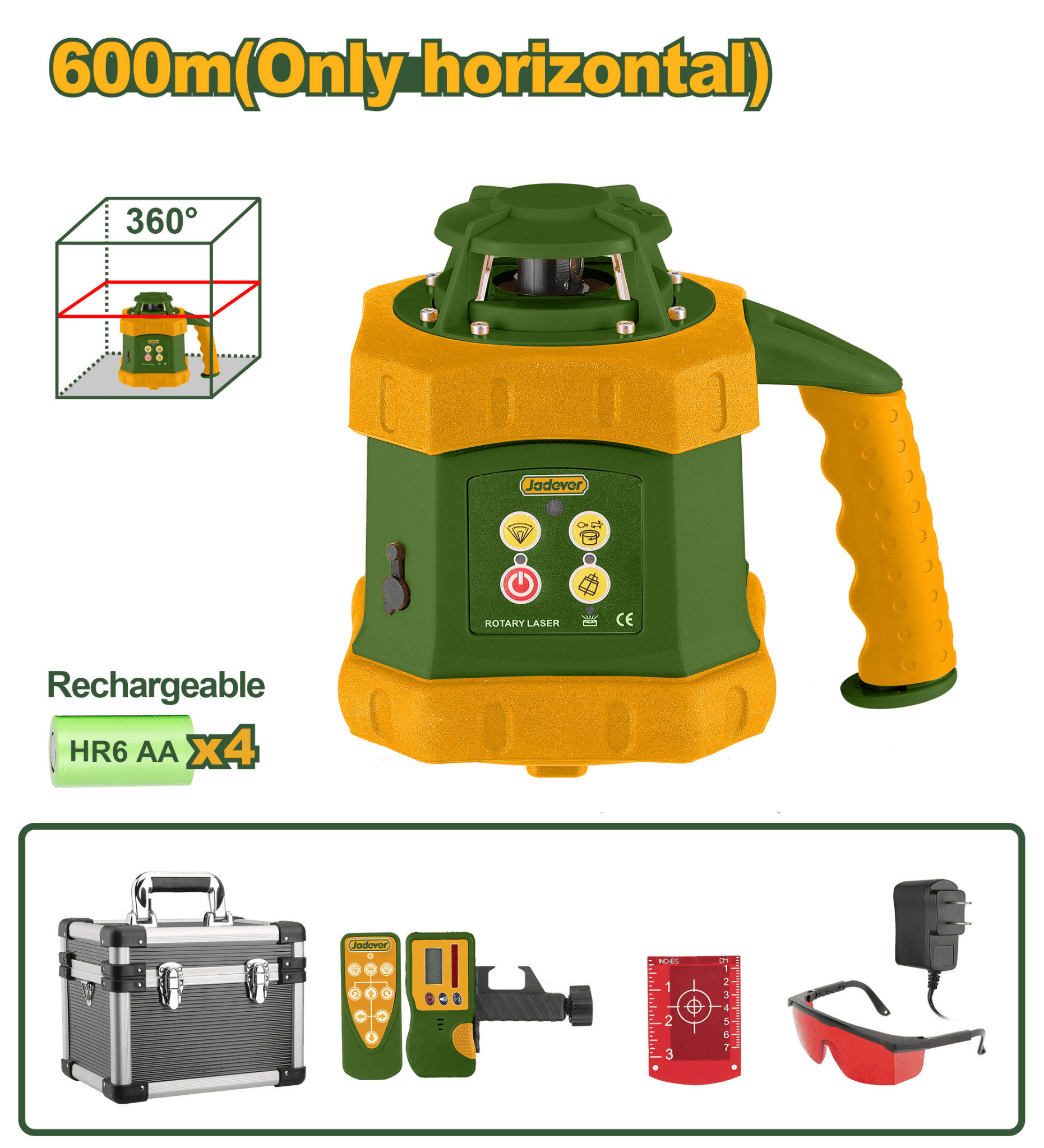 جهاز ليزر دوار أفقي 360 درجة مع ريموت ومستقبل إشارة مدى 600 متر من جادايفر Jadever - Smart Hack