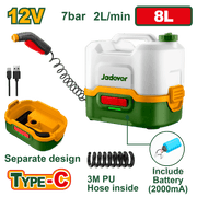 غسالة ضغط شحن بجهد 12 فولت - خزان 8 لتر مع شحن USB - C وإيقاف تلقائي من جادايفر - Smart Hack