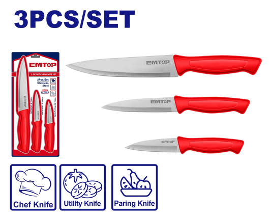 مجموعة سكاكين للمطبخ من الستانلس ستيل EMTOP EMKK1K31 مكونة من 3 قطع