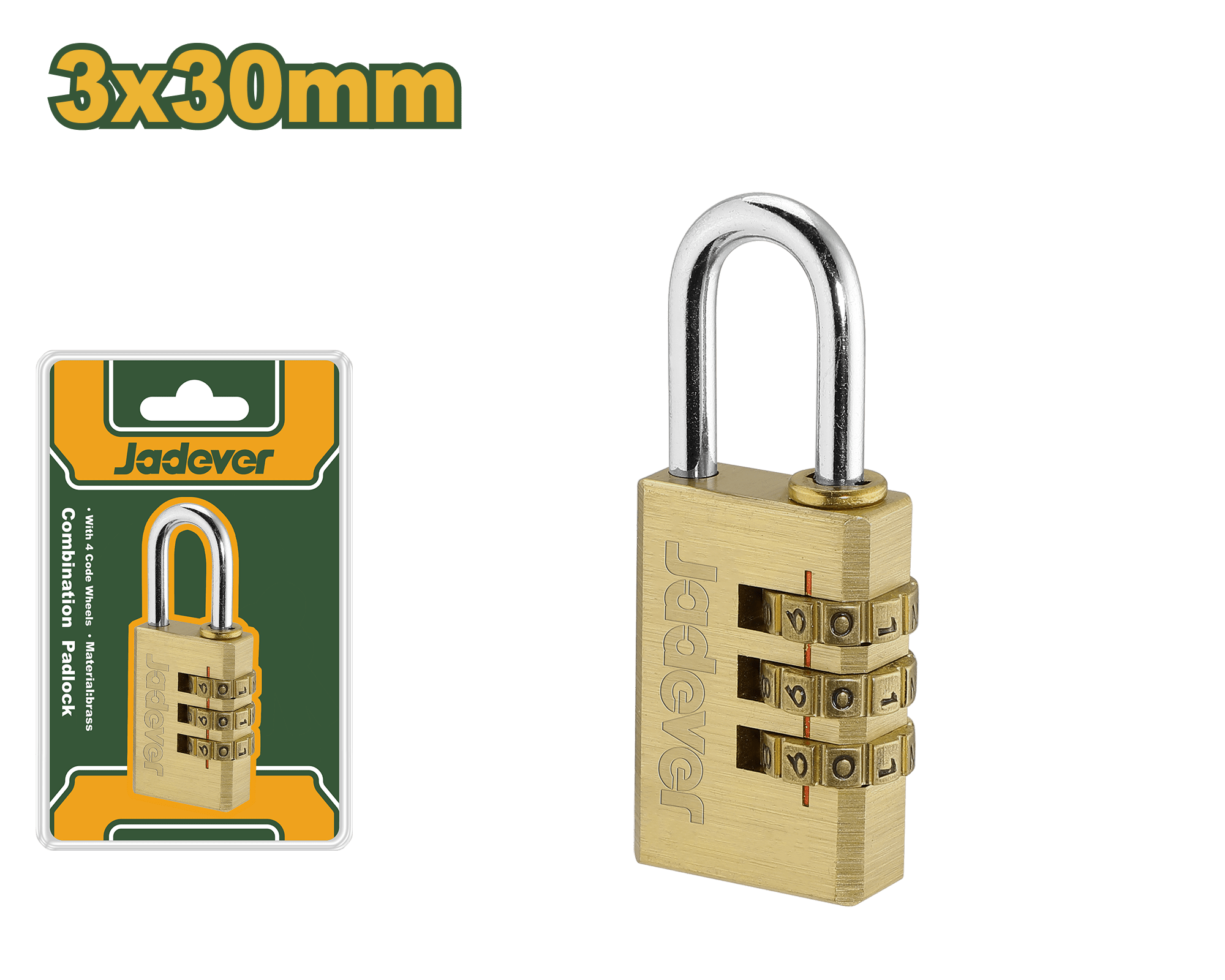 قفل نحاس أرقام 30 ملم 3 خانات من جادايفر JADEVER - Smart Hack