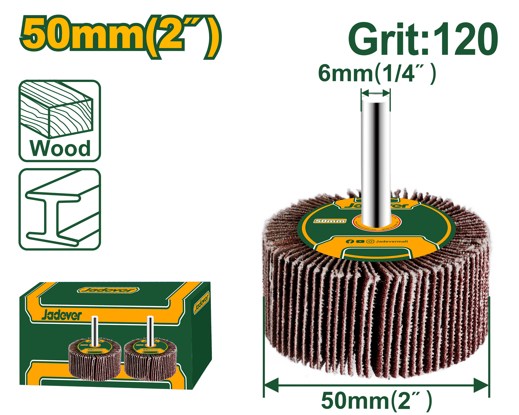 قرص دوار JADEVER 120 للتلميع 50×25×6 مم لأسطح معدنية وخشبية - Smart Hack