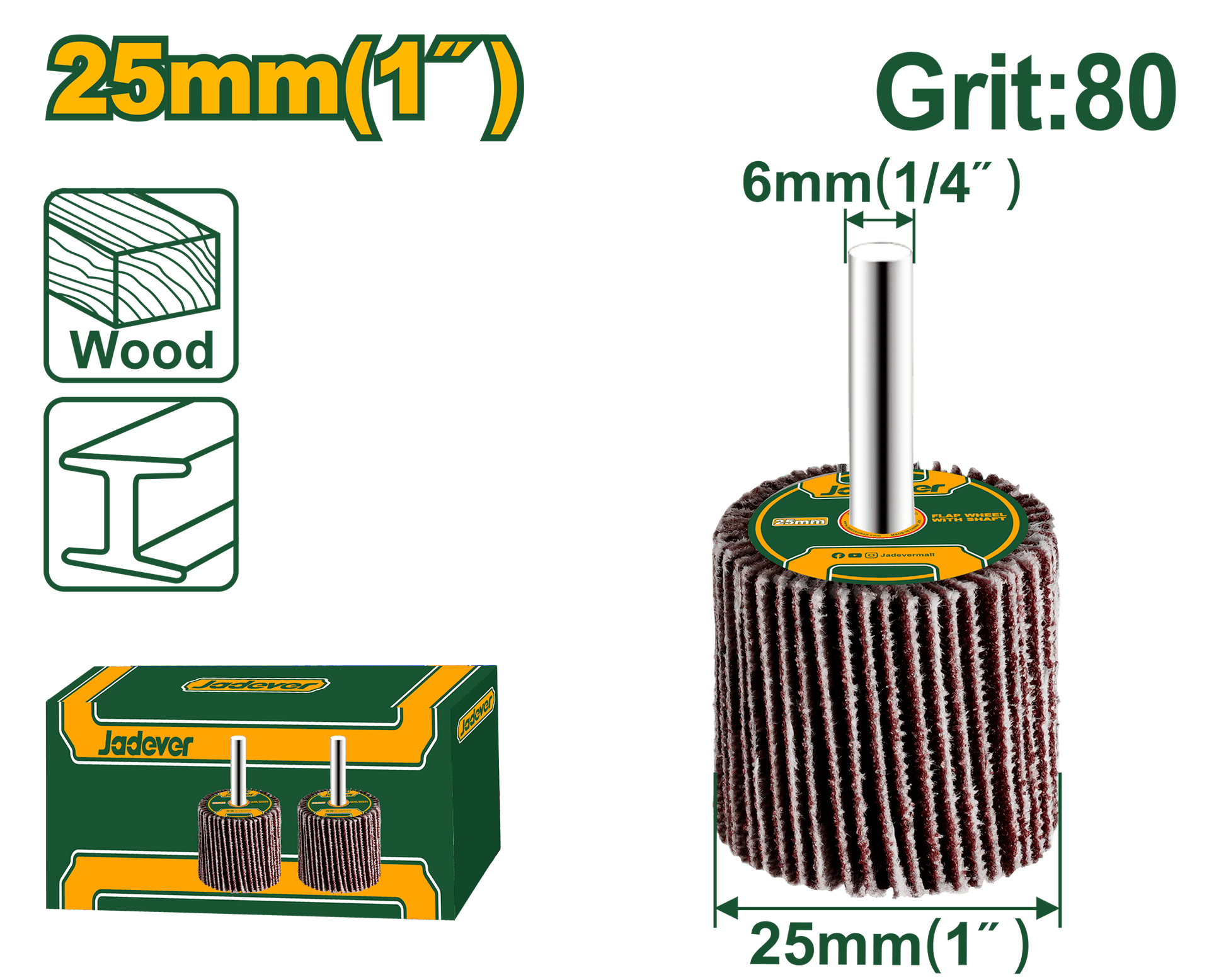 قرص تلميع JADEVER 25MM مع عمود 6MM وحبيبات 80 لصنفرة المعادن والخشب - Smart Hack