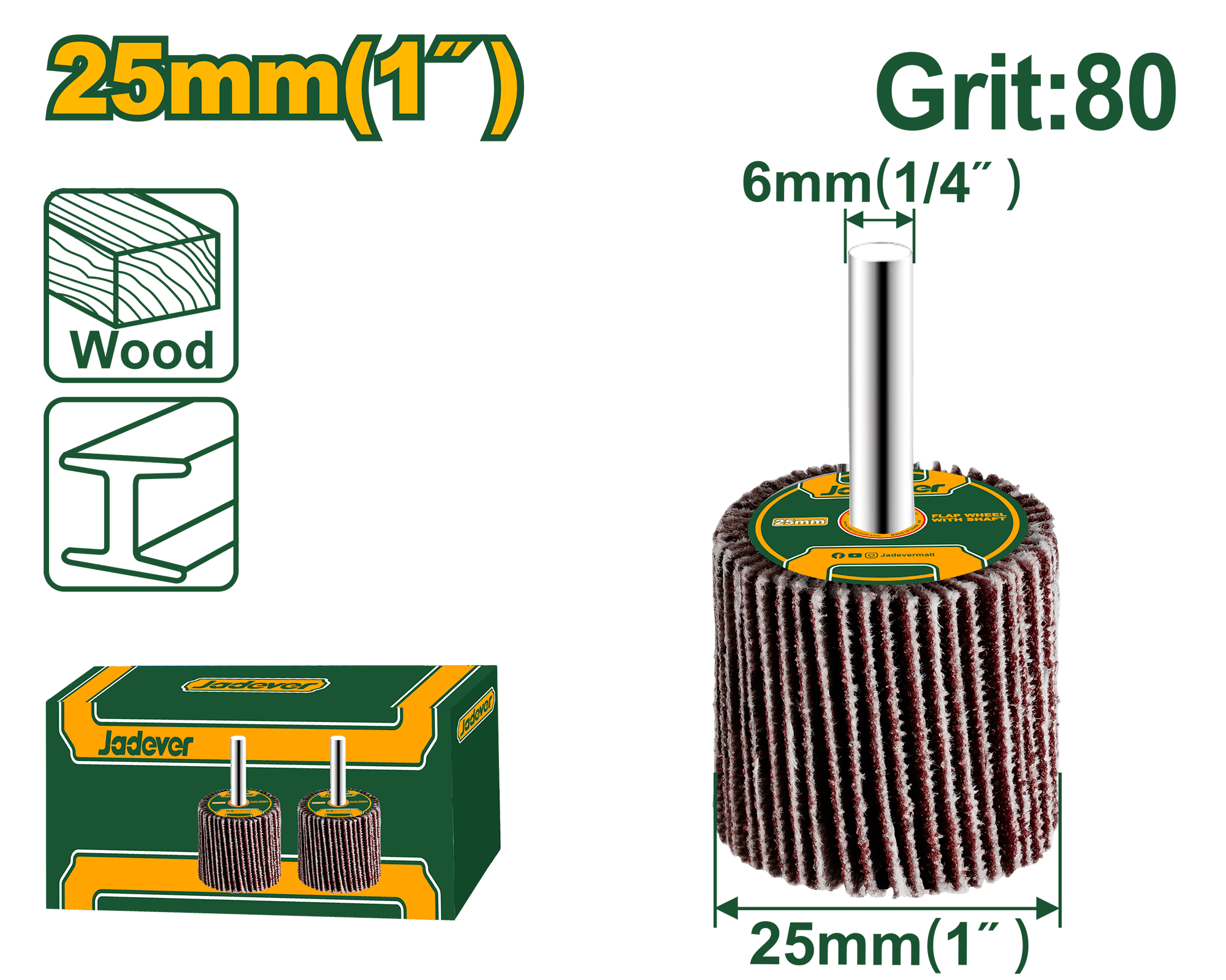 قرص تلميع JADEVER 25MM مع عمود 6MM وحبيبات 80 لصنفرة المعادن والخشب - Smart Hack