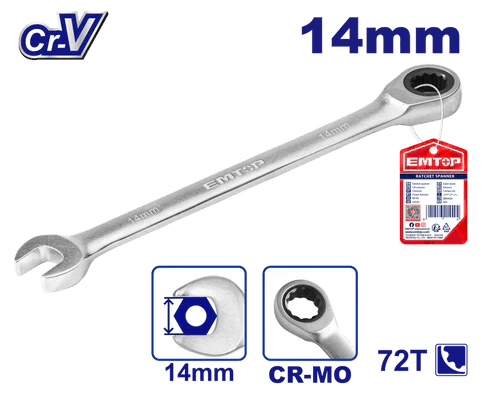 مفتاح شد مزدوج مع رأس حلقي للتدوير 14 مم من EMTOP ECSPAR141 - Smart Hack
