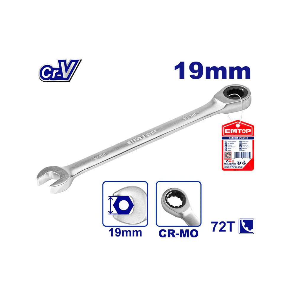 مفتاح شد مزدوج مع رأس حلقي للتدوير 19 مم من EMTOP ECSPAR191 - Smart Hack