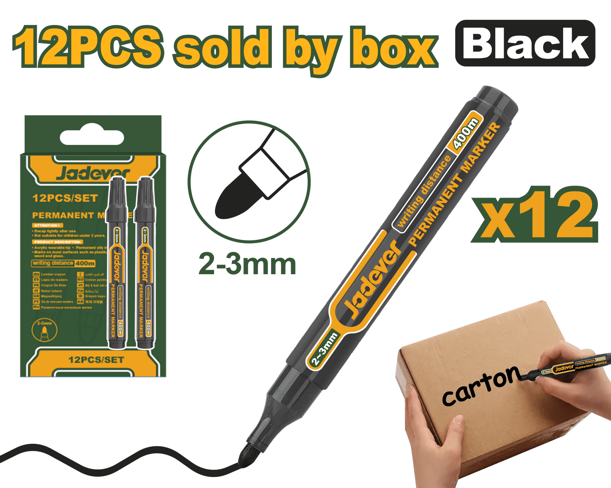 مجموعة علامات دائمة 12 قطعة باللون الأسود أو الأزرق من علامات بروفا، حبر سريع ال… - Smart Hack