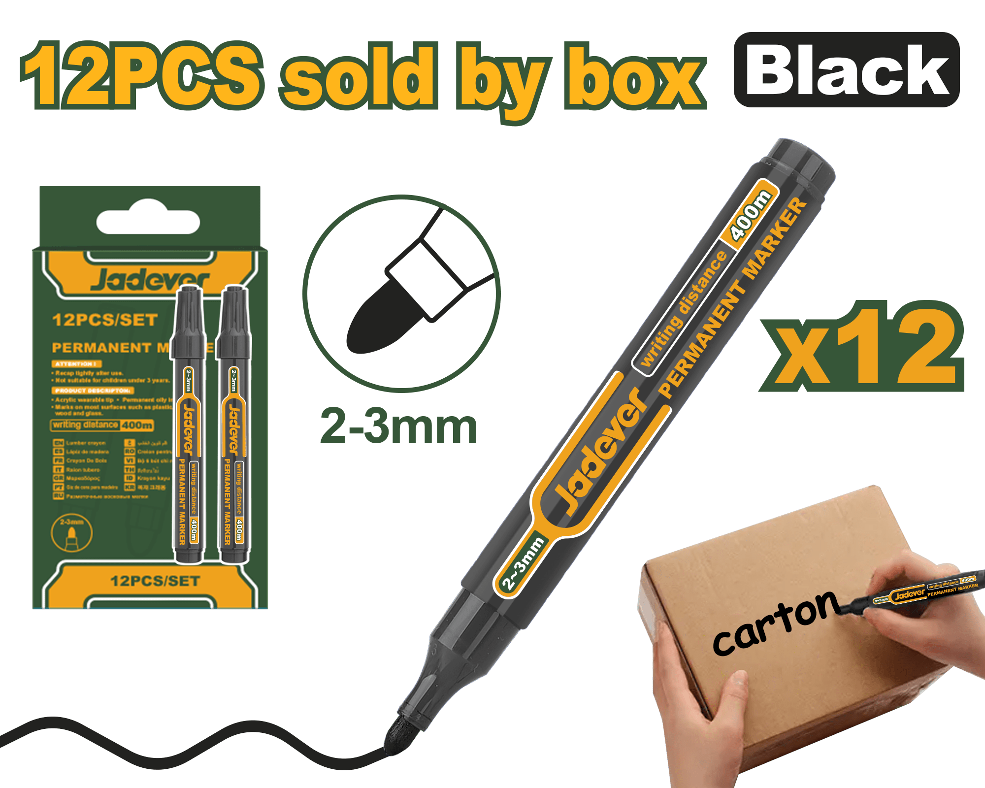 مجموعة علامات دائمة 12 قطعة باللون الأسود أو الأزرق من علامات بروفا، حبر سريع ال… - Smart Hack