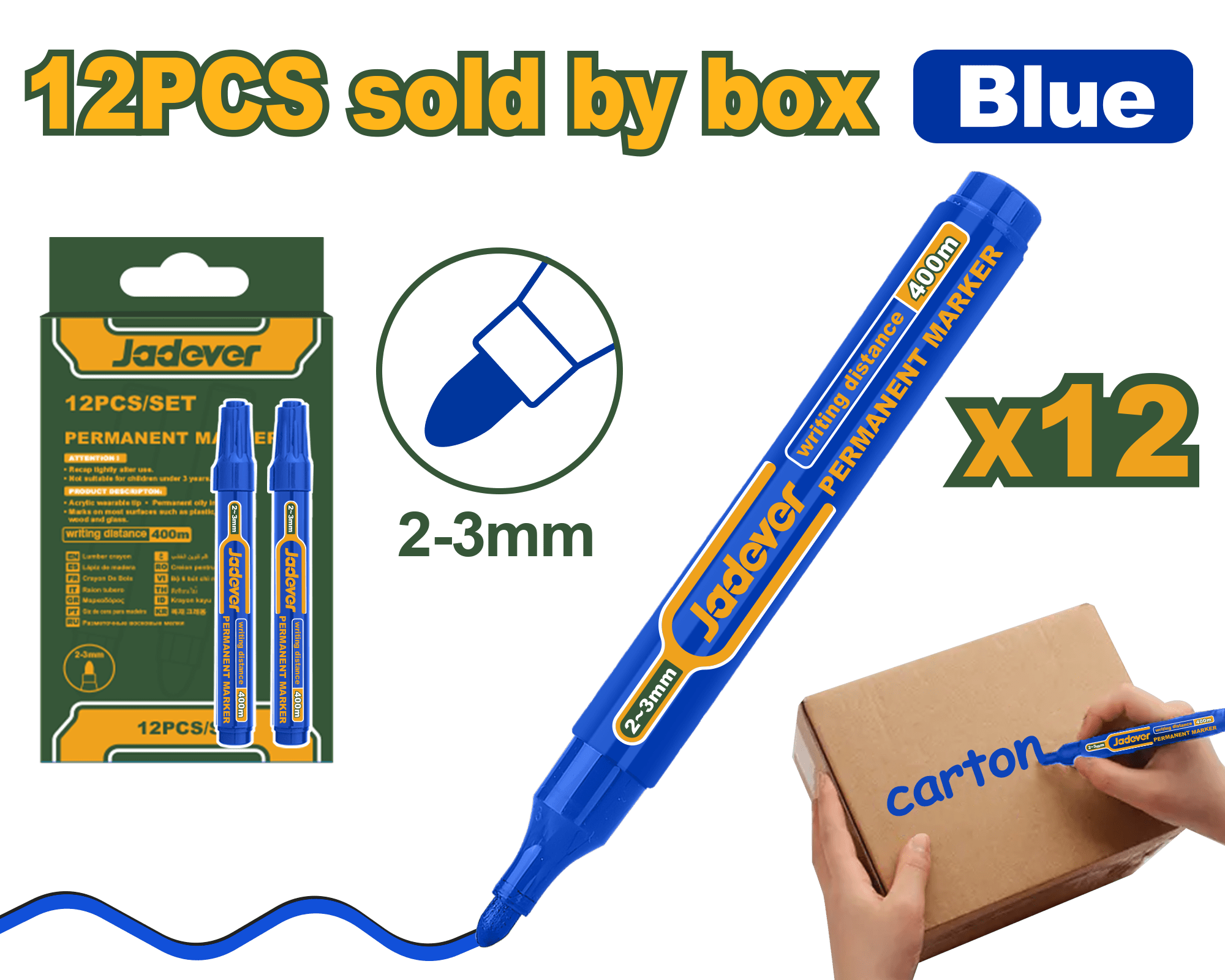 مجموعة علامات دائمة 12 قطعة باللون الأسود أو الأزرق من علامات بروفا، حبر سريع ال… - Smart Hack