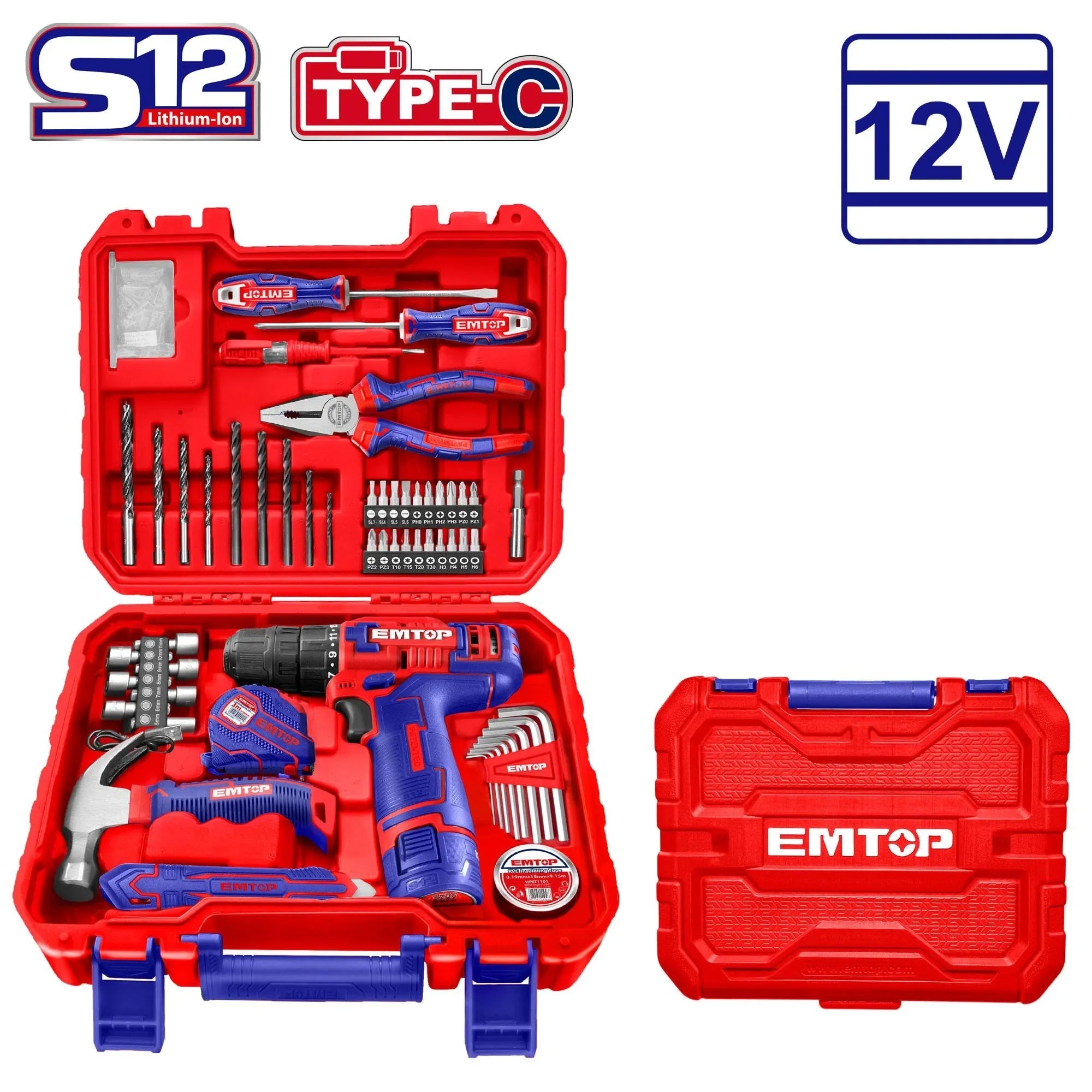 مجموعة أدوات منزلية من إيمتوب، 96 قطعة، مع مثقاب لاسلكي 12V - Smart Hack
