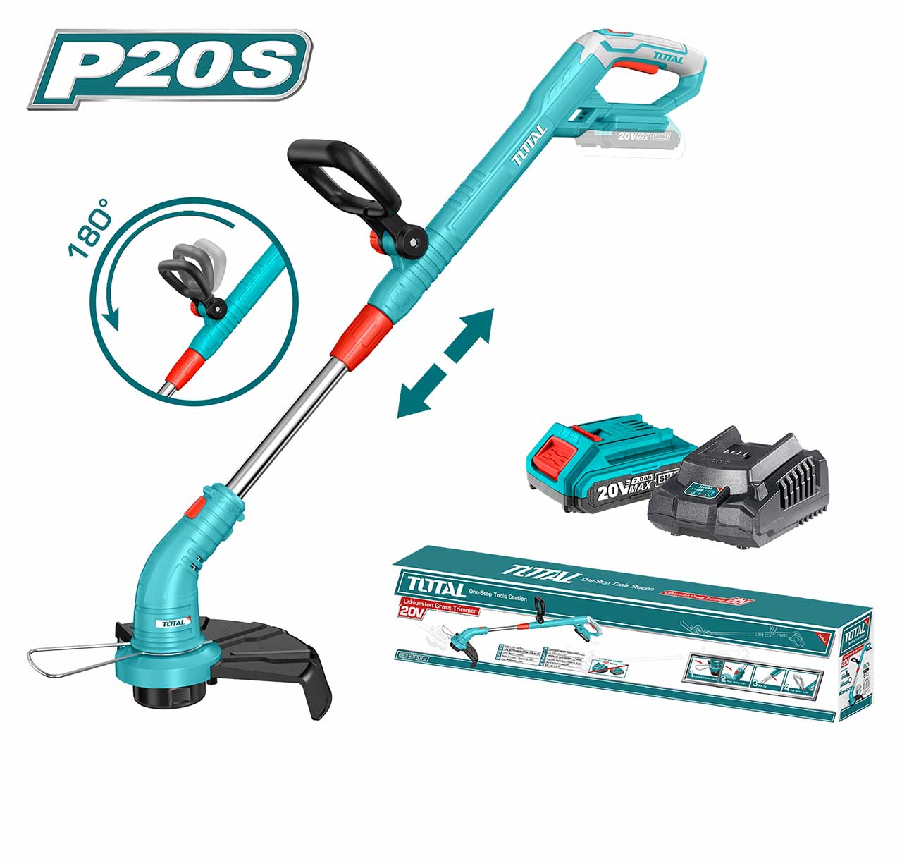 مقص عشب شحن 20 فولت مع بطارية 2 امبير وشاحن من Total - Smart Hack