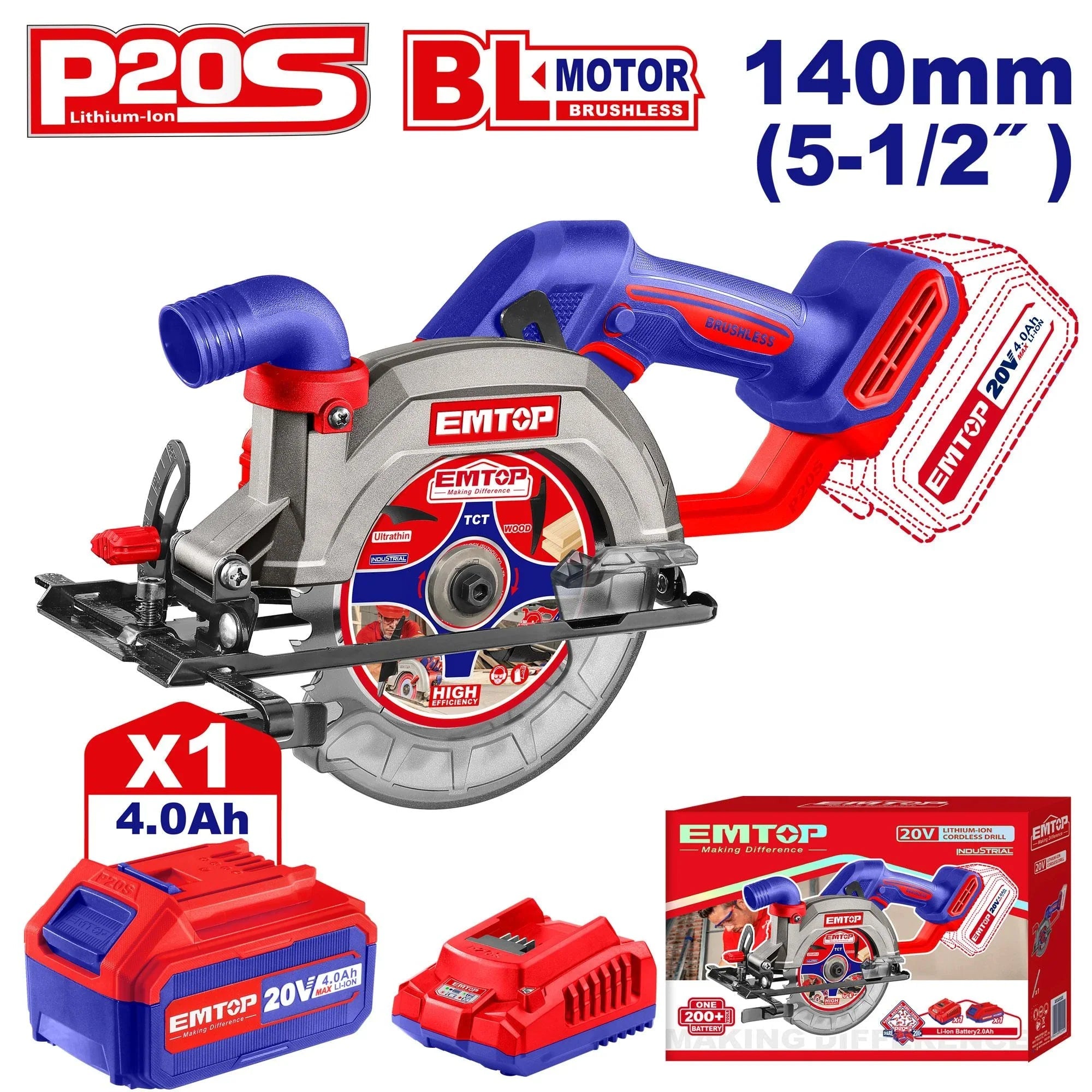 منشار دائري لاسلكي EMTOP ELCS14021 20V - Smart Hack
