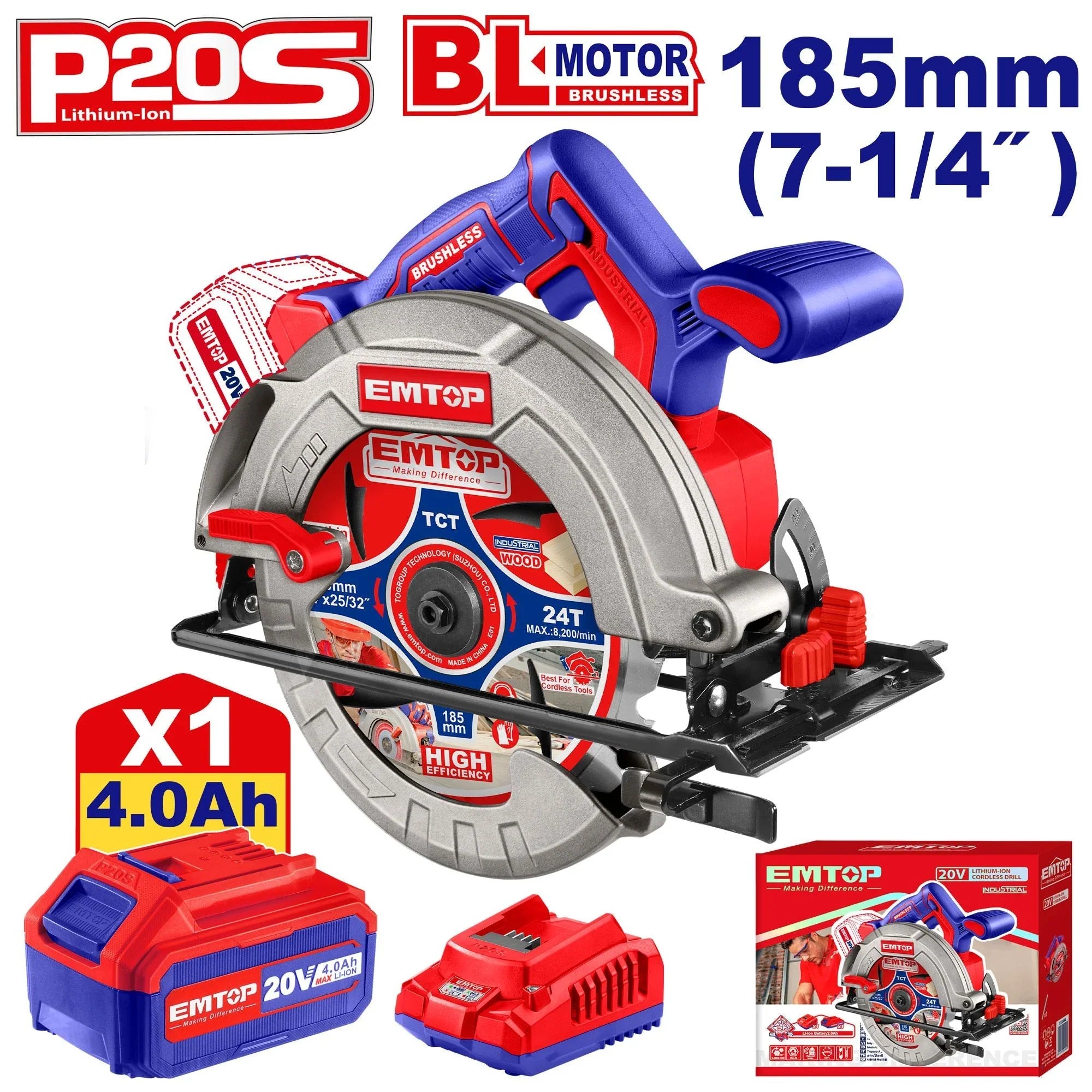 منشار دائري لاسلكي EMTOP ELCS18511 20V - Smart Hack