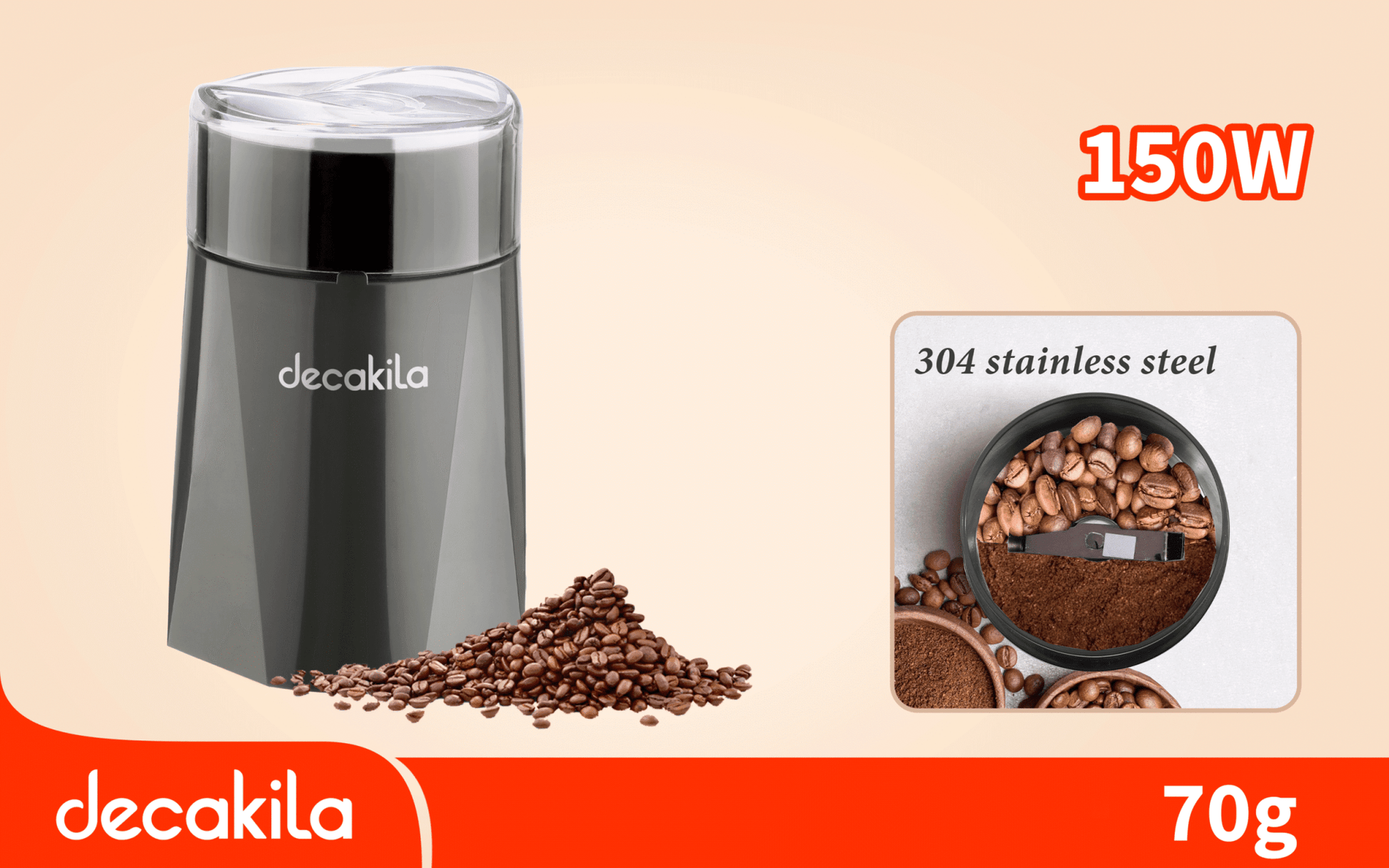 مطحنة قهوة كهربائية بقدرة 150 واط وسعة 70 جرام من دكاكيلا Decakila - Smart Hack