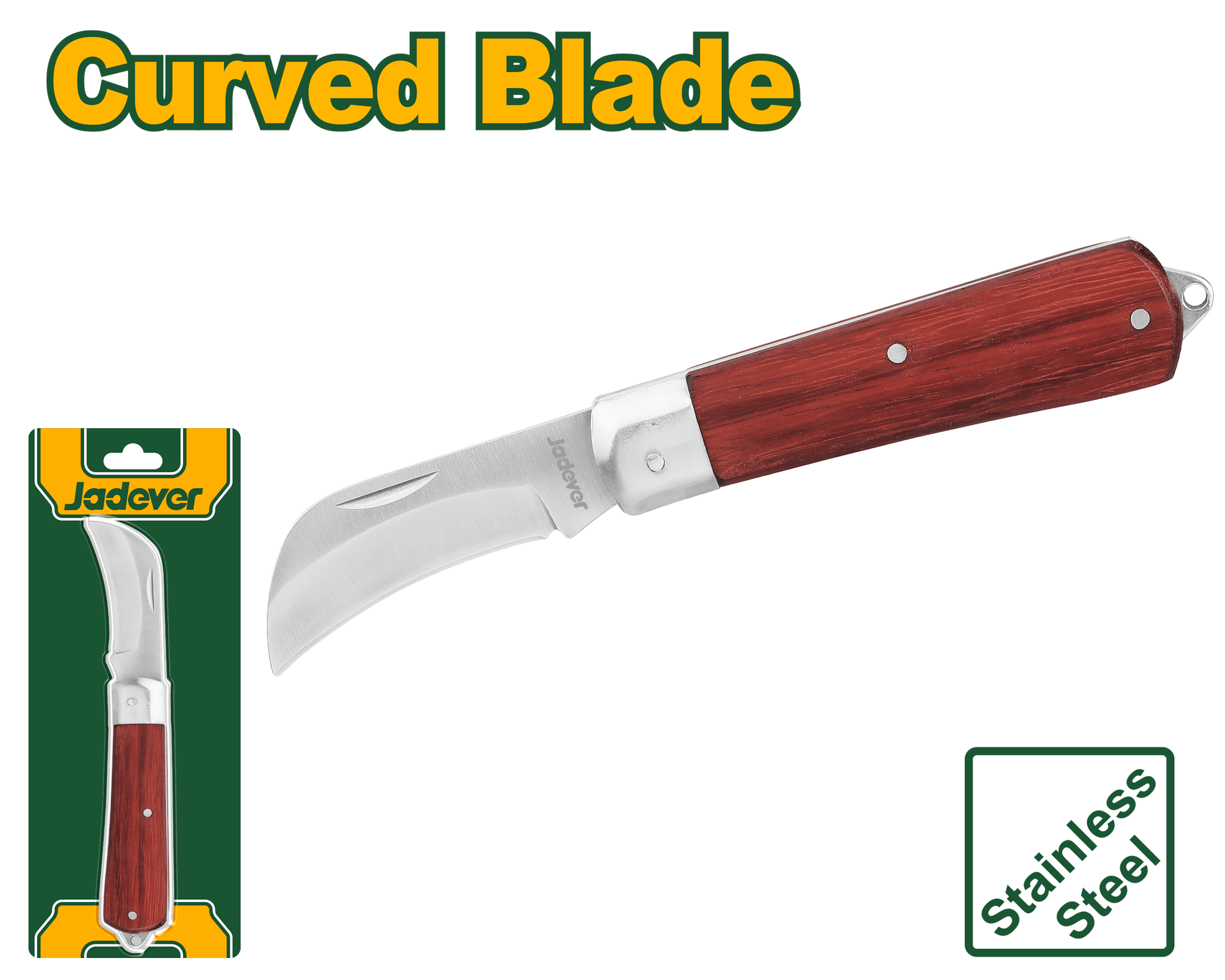 سكين تعرية الكابلات برأس منحني ومقبض خشبي – 198 مم من JADEVER - Smart Hack