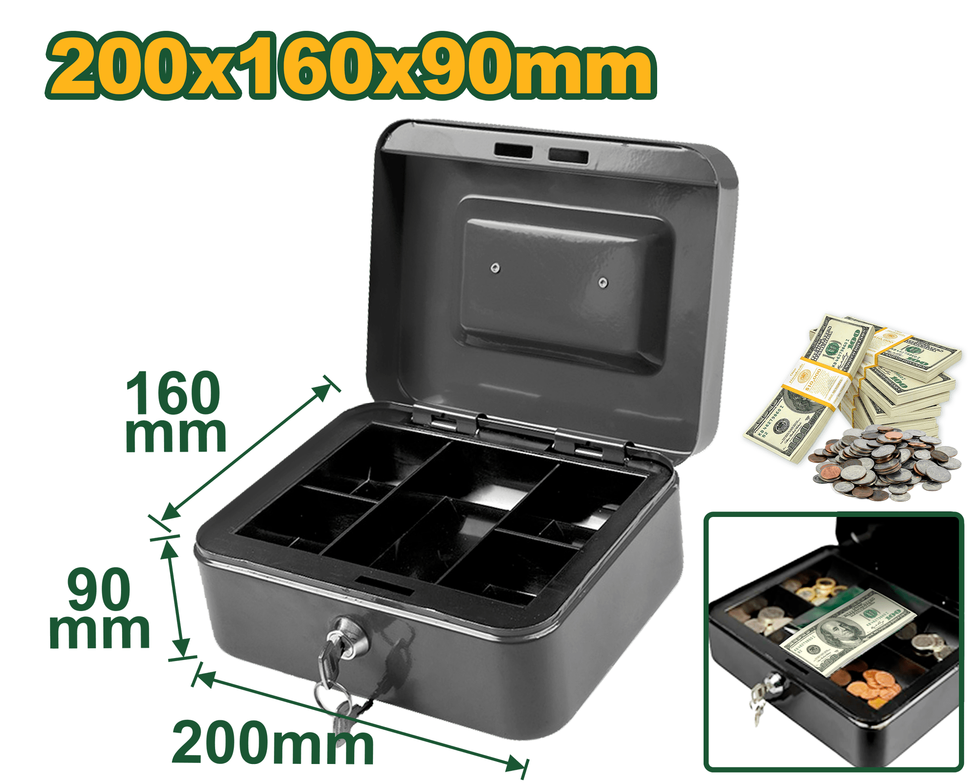 صندوق نقدي JADEVER 5 حجرات 20x16x9 سم سعة 2.9 لتر لحماية الفواتير والمقتنيات - Smart Hack