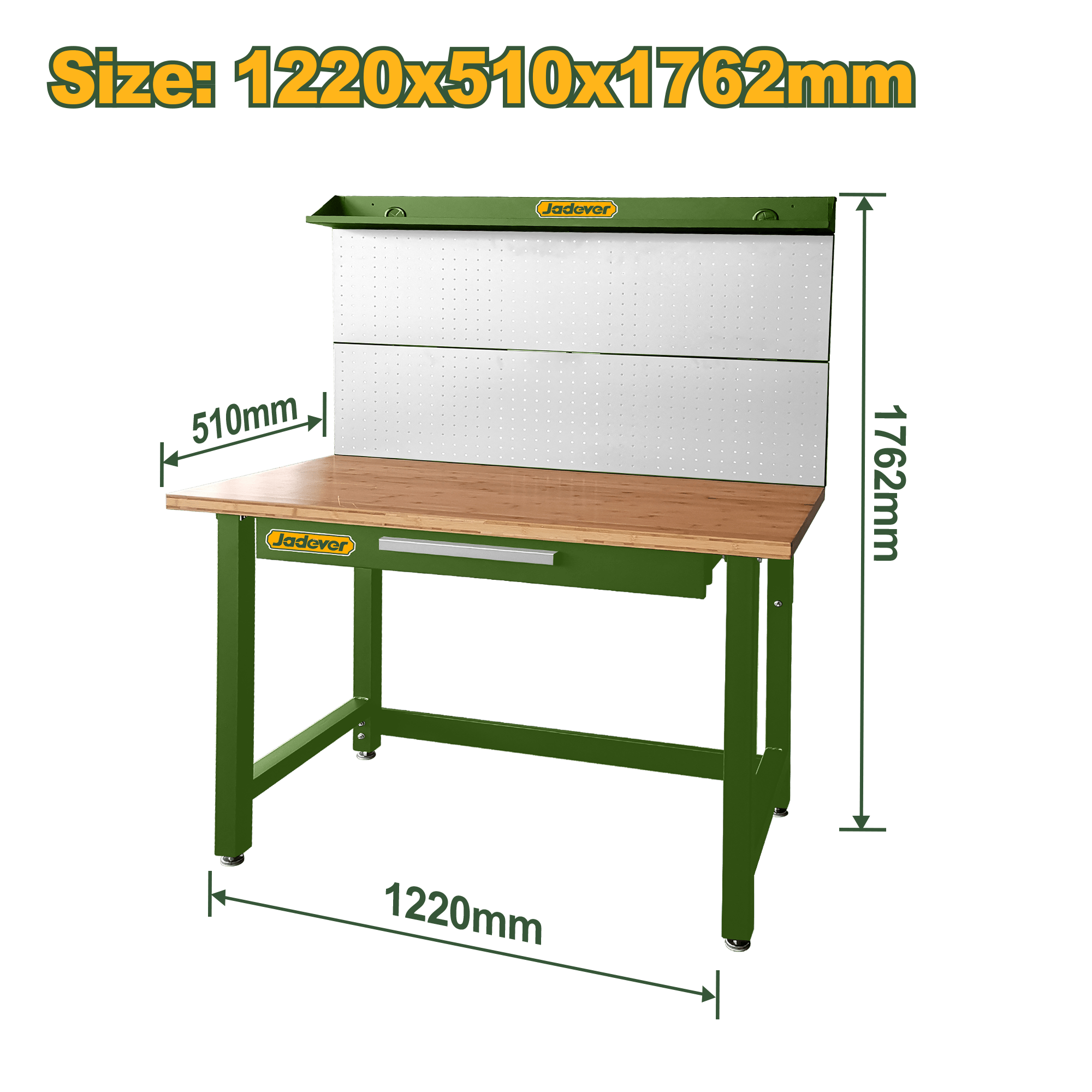 طاولة عمل فولاذية مع دراج ولوح تعليق أدوات - عرض 1220 مم من JADEVER - Smart Hack