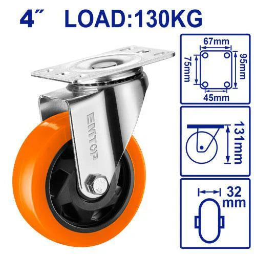 عجل قاعدة متحرك برتقالي 4 إنش EMTOP EMJL2342