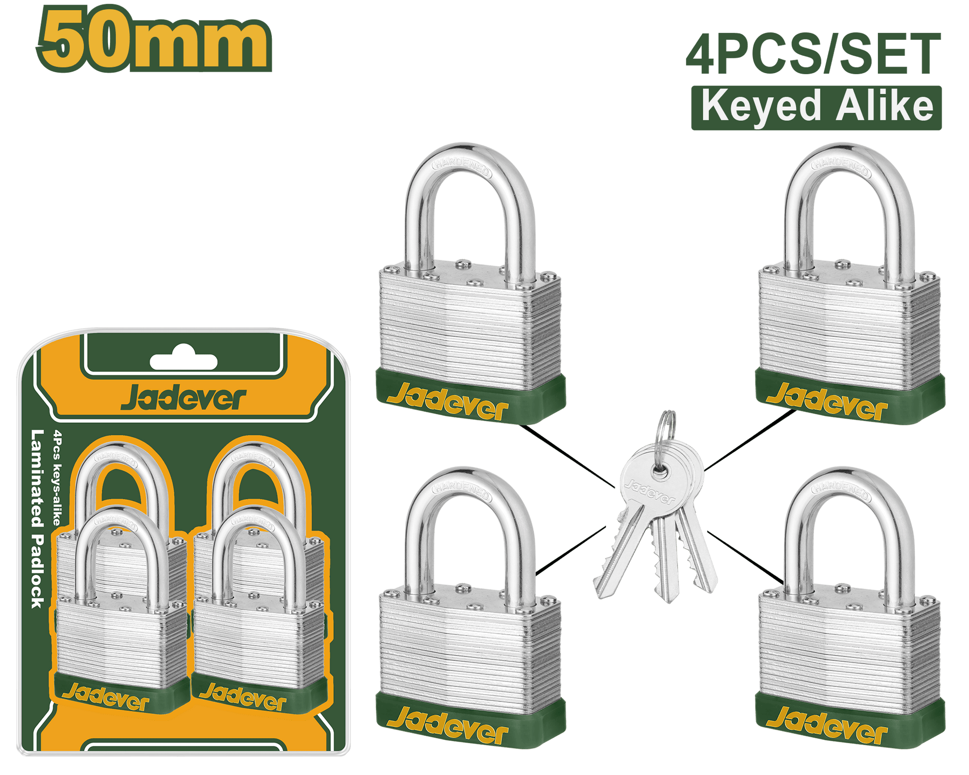 طقم أقفال ماستر مقاس 50 ملم، 4 قطع من جادايفر Jadever - Smart Hack