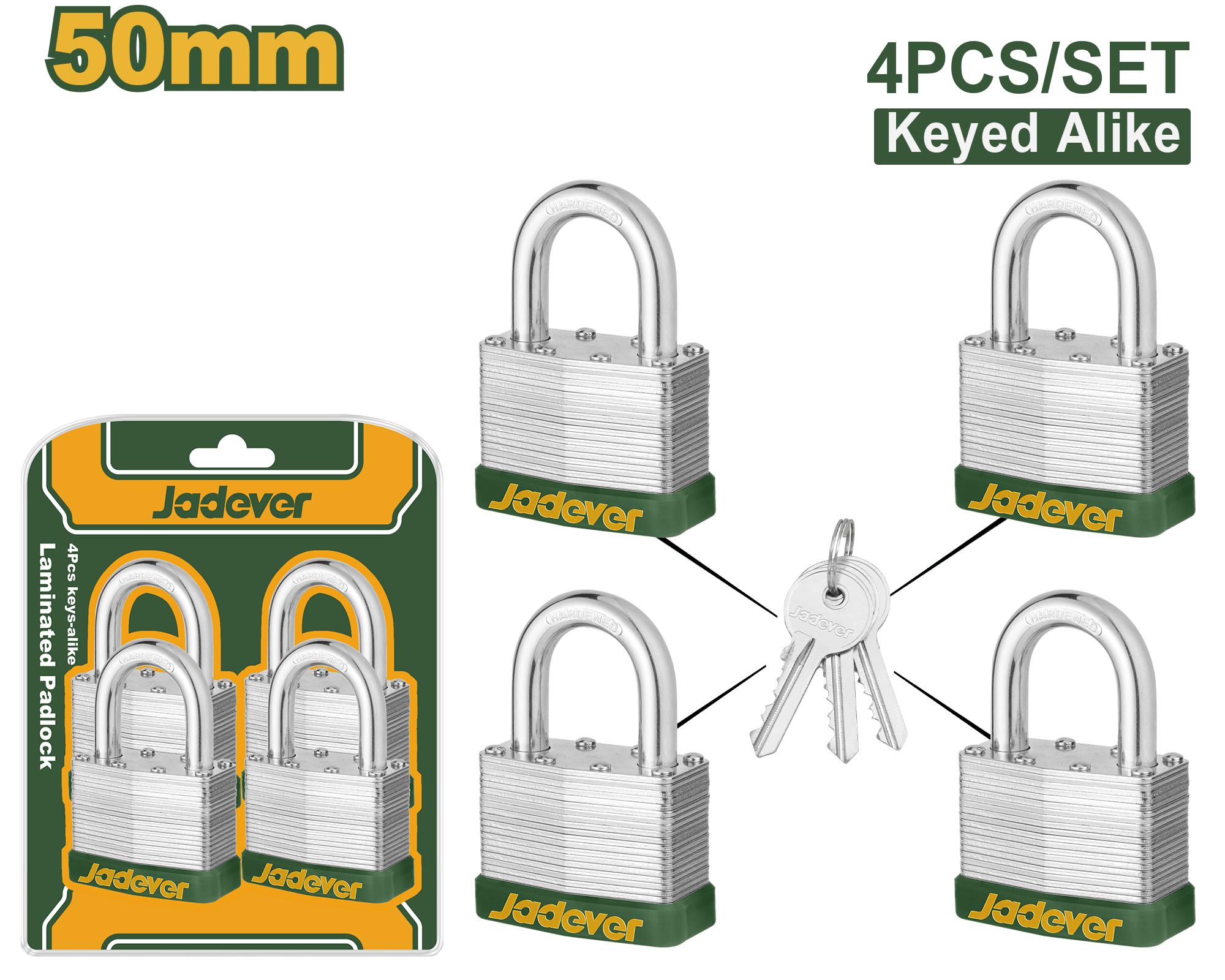 طقم أقفال ماستر مقاس 50 ملم، 4 قطع من جادايفر Jadever - Smart Hack